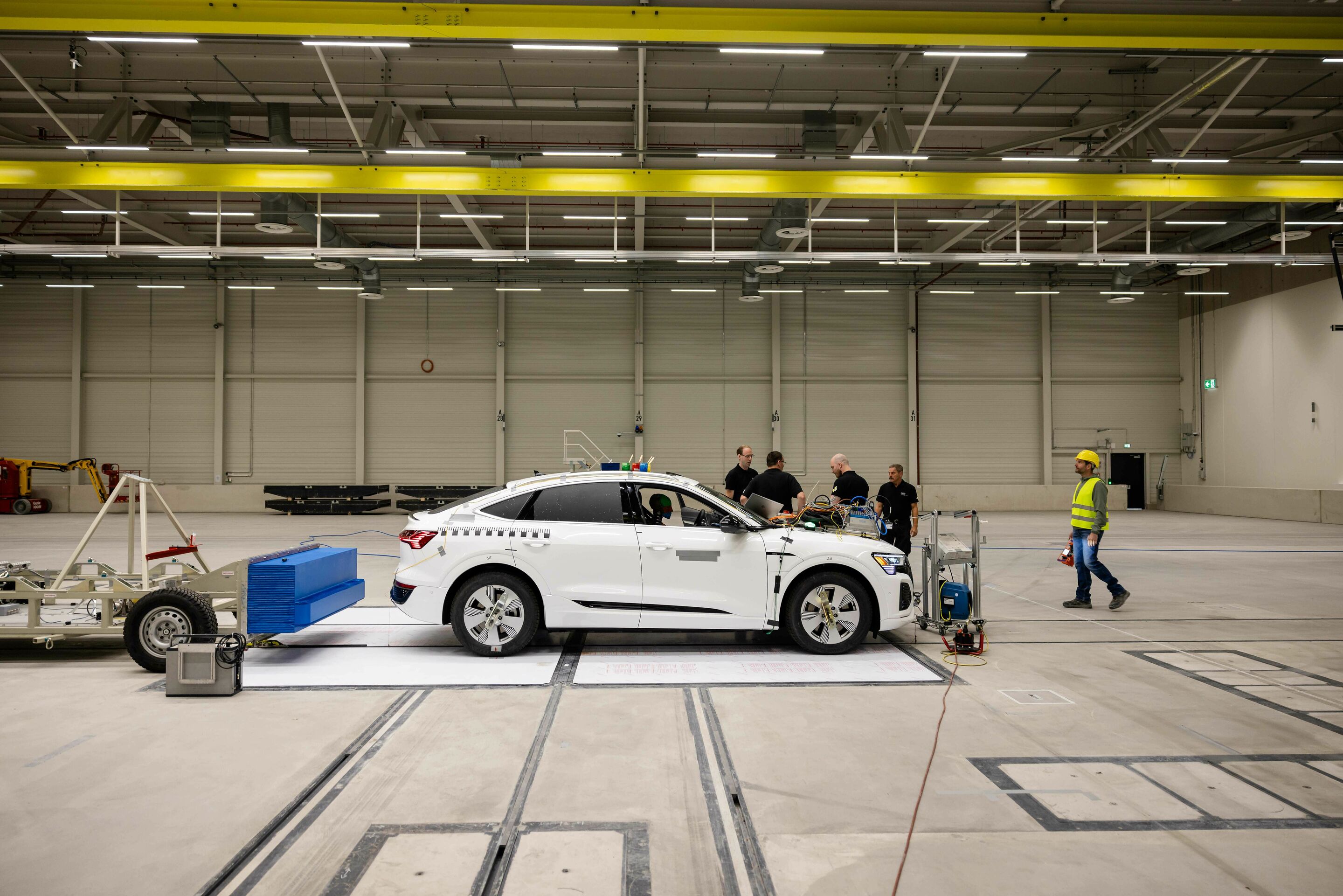 Audi opens new Vehicle Safety Center - Preparations for a crash test at the new Vehicle Safety Center