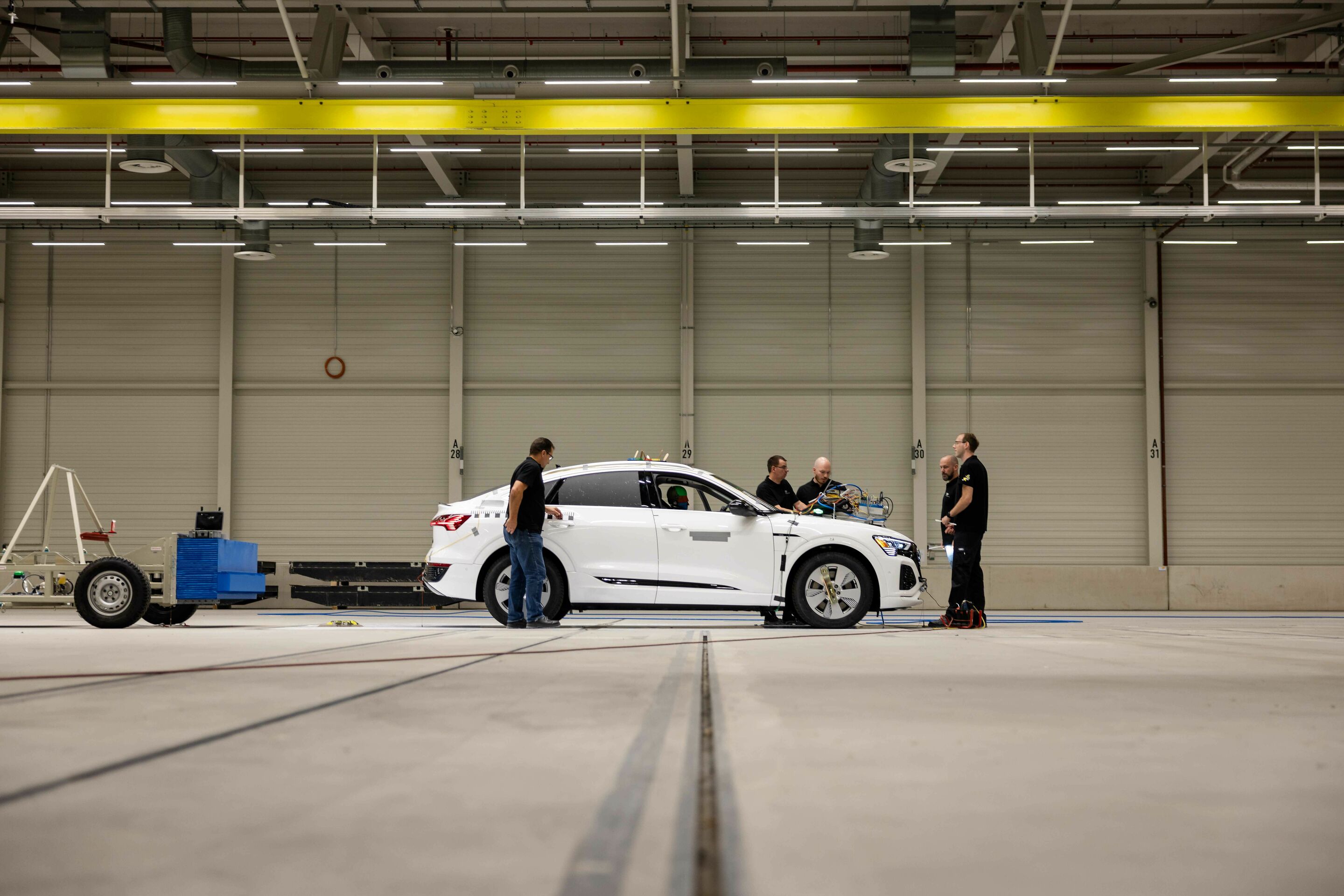 Audi opens new Vehicle Safety Center - Preparations for a crash test at the new Vehicle Safety Center