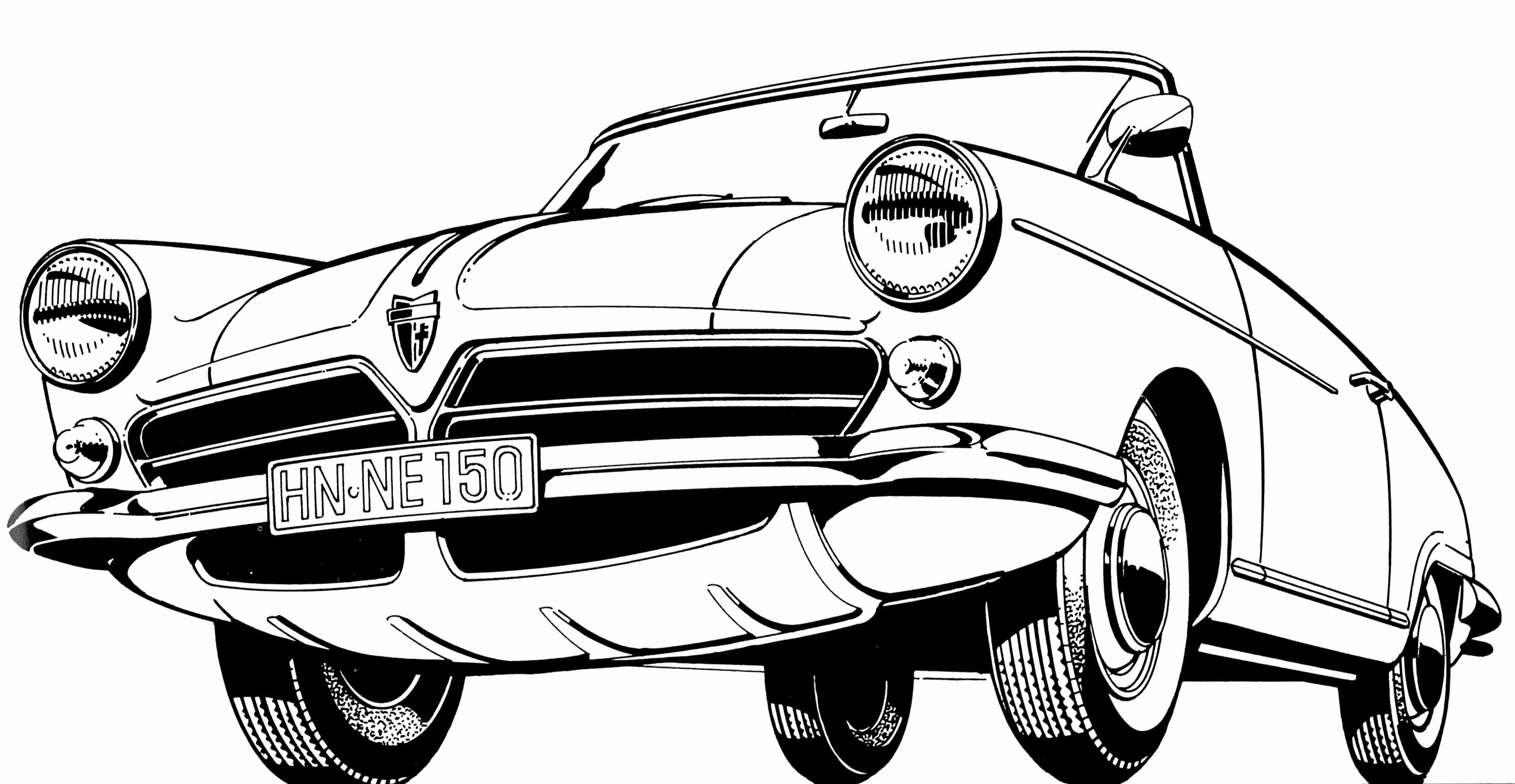 Sporty, beautiful, and innovative: the NSU/Wankel Spider - A drawing of the NSU/Wankel Spider, head-on view.
