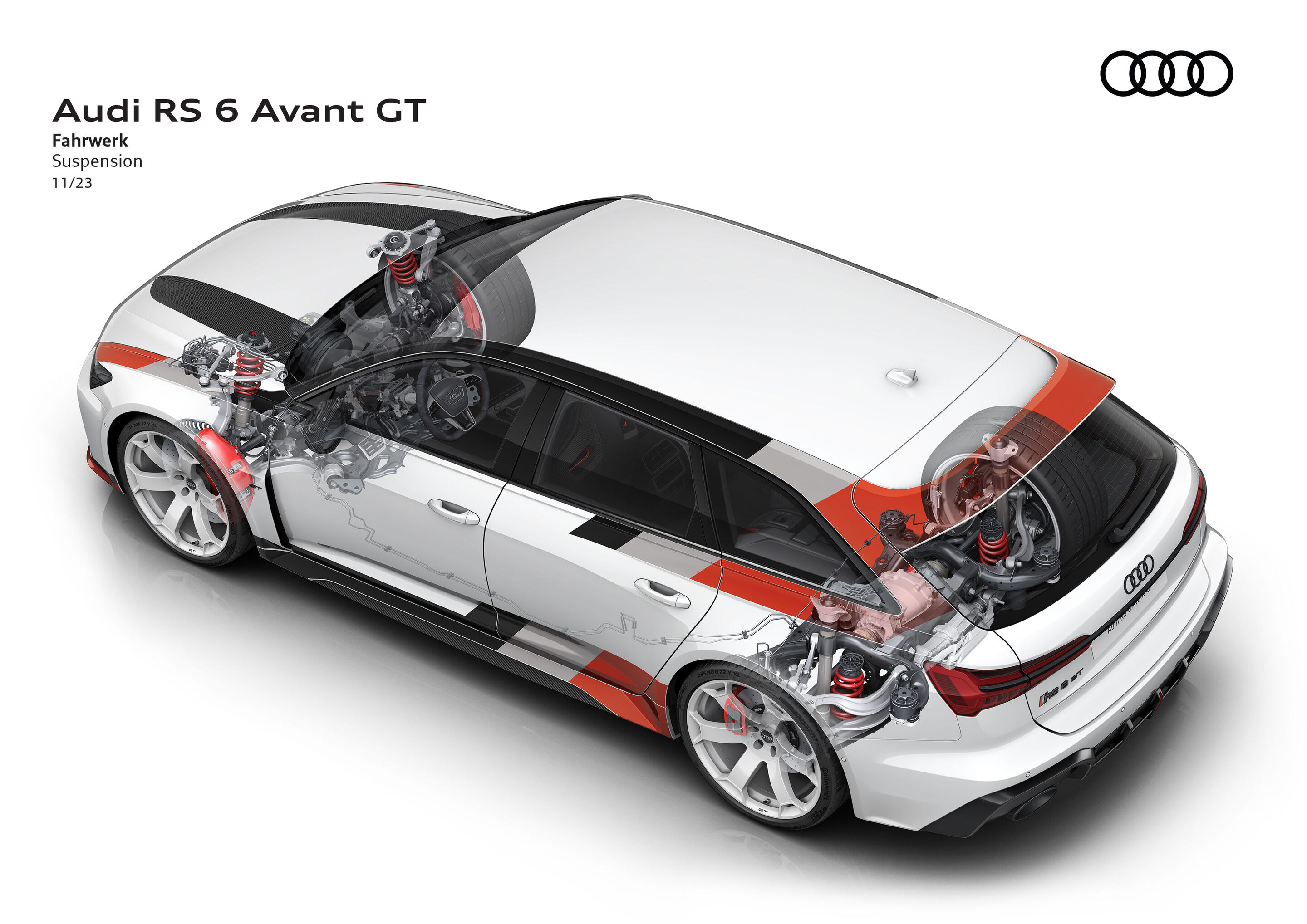 Illustration - Audi RS 6 Avant GT - Neu und einzigartig für den RS 6 Avant GT: das Gewindefahrwerk. Es legt die Trimmlage um zehn Millimeter tiefer als beim RS 6 Avant* und bietet eine optimale Spreizung zwischen Dynamik und Komfort.