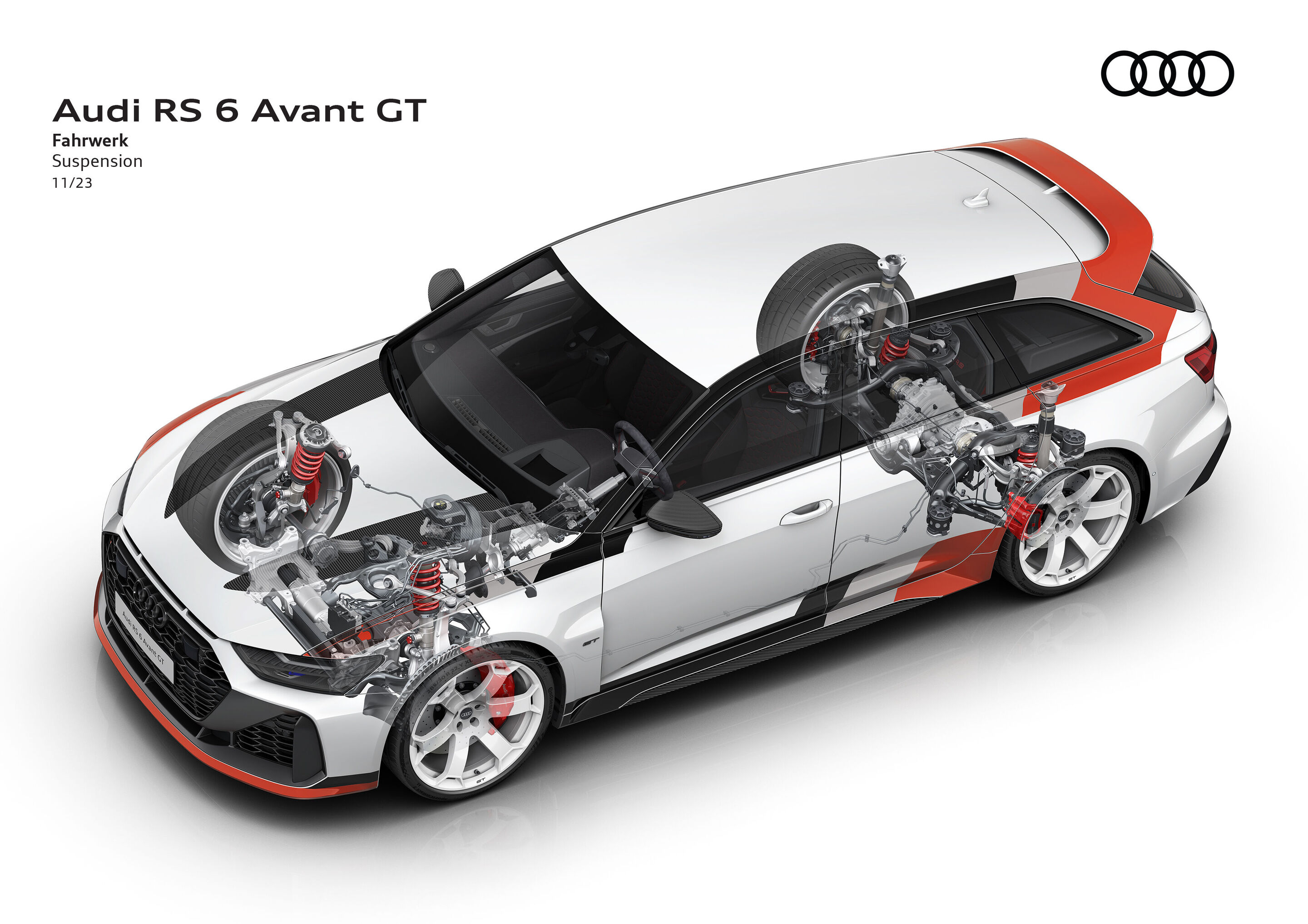 Illustration - Audi RS 6 Avant GT - Neu und einzig für den RS 6 Avant GT: das Gewindefahrwerk. Kund_innen können alternativ das RS-Sportfahrwerk plus mit Dynamic Ride Control (DRC) oder die RS adaptive air suspension bestellen.