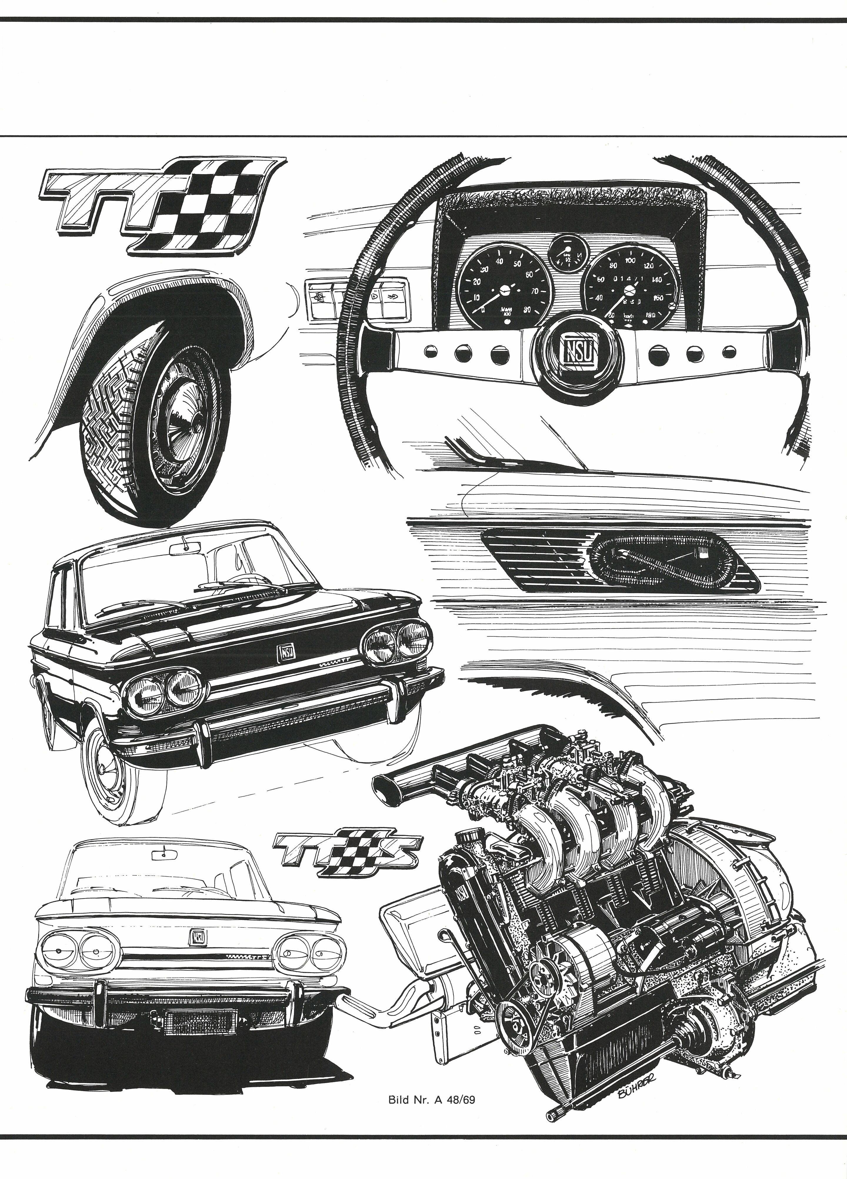 From the NSU Prinz to Bergmeister - A drawing with details of NSU TT and NSU TTS.