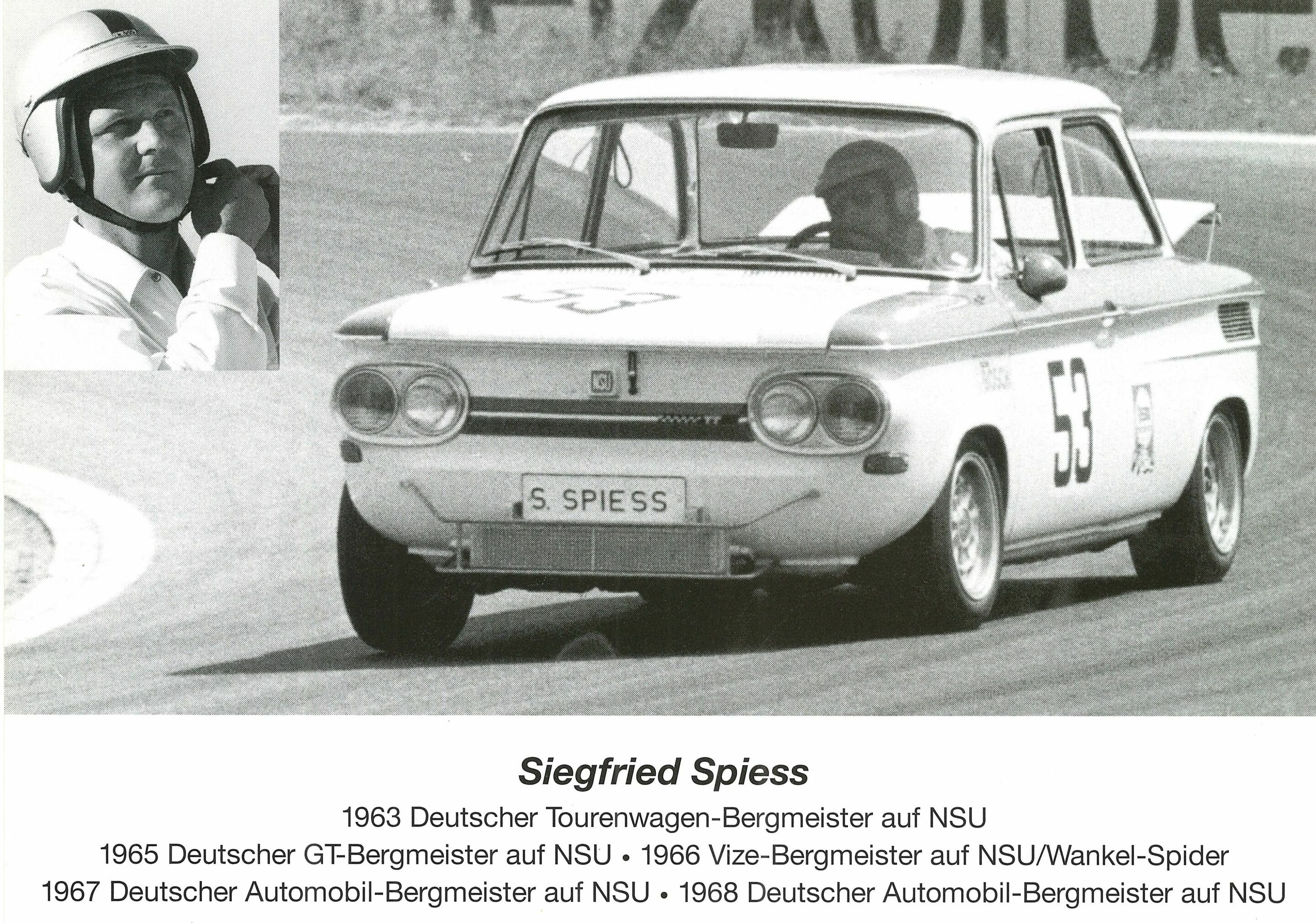 Vom NSU Prinz zum Bergmeister - Eine Autogrammkarte von Siegfried Spiess.