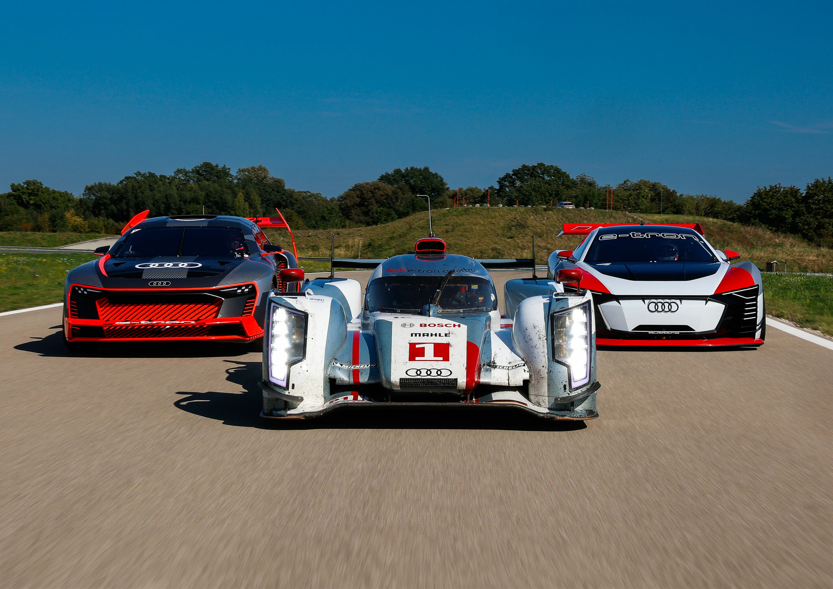 e-tron on track 2023 - Audi S1 e-tron quattro Hoonitron, Audi R18 e-tron quattro, Audi e-tron Vision Gran Turismo