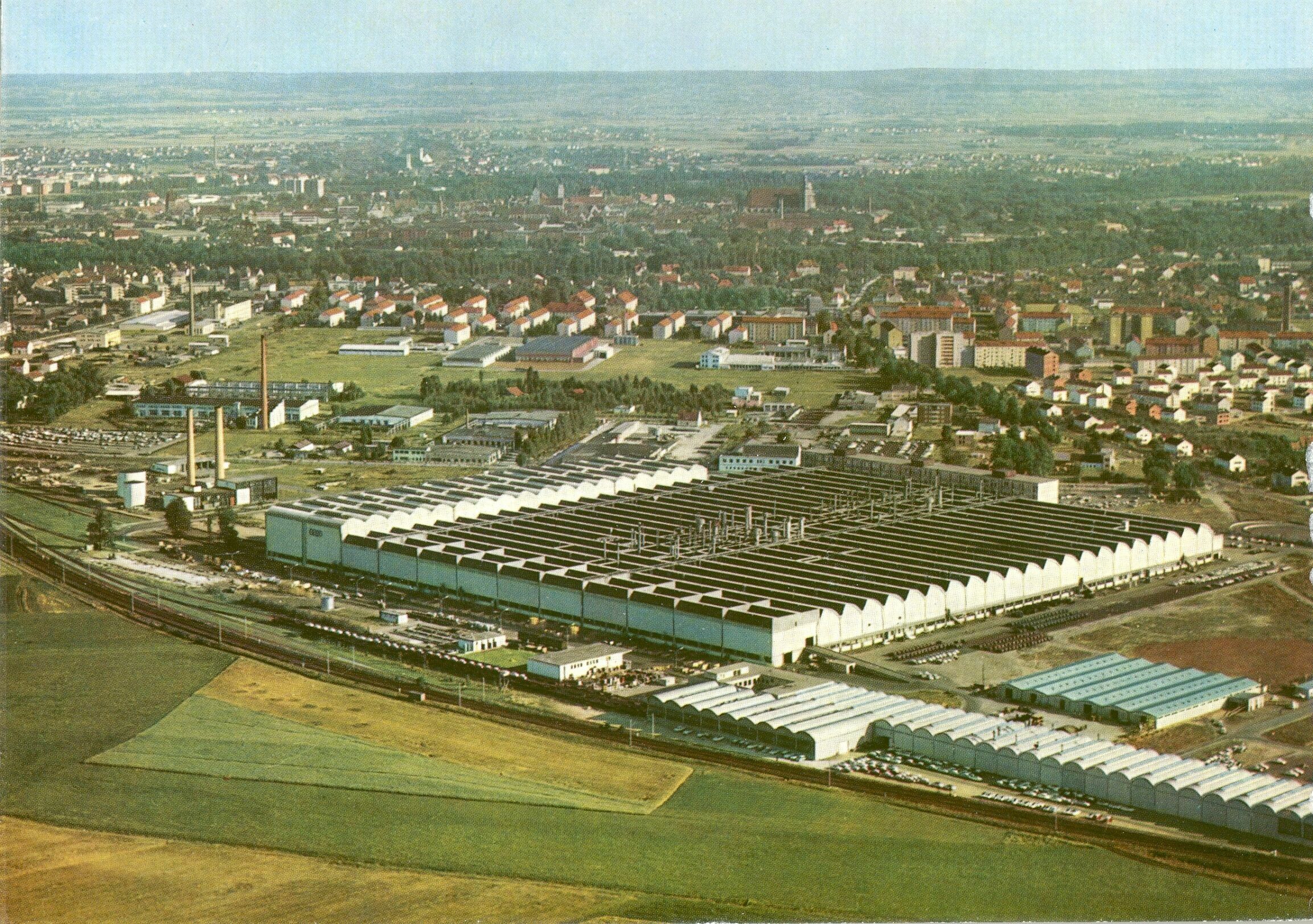 Lecture at the Audi museum mobile: The history of the Auto Union plant - The Auto Union plant on Ettinger Strasse in Ingolstadt in 1961.