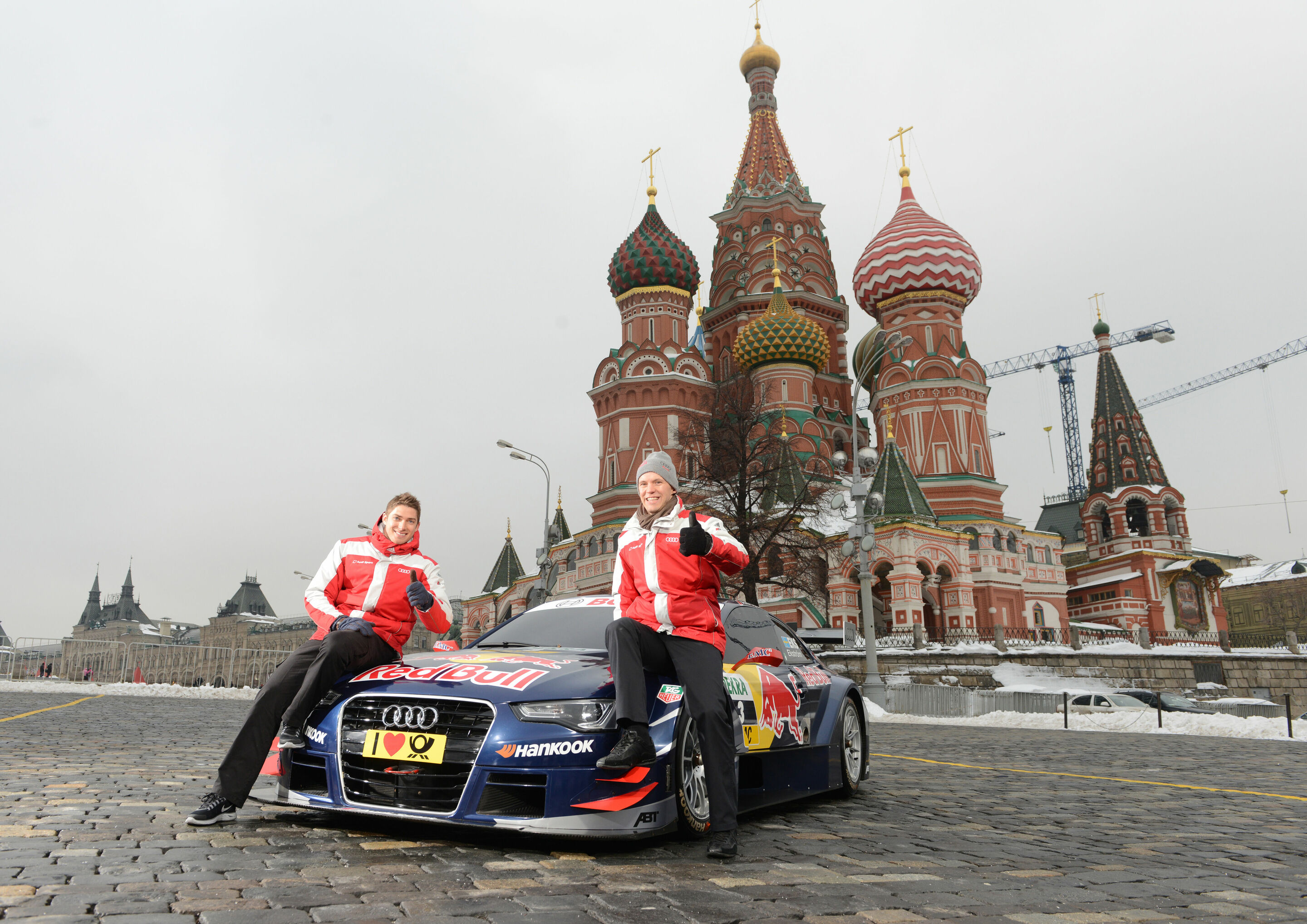 Audi A5 DTM in Moskow - DTM presentation Moscow: Red Bull Audi A5 DTM on the Red Square, Edoardo Mortara, Mattias Ekström.