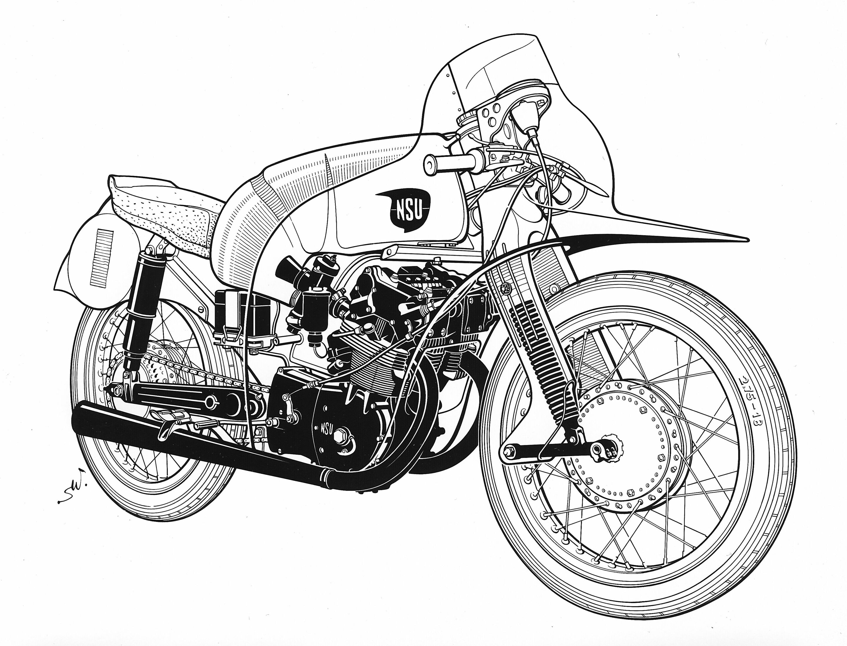 Record-breaking aerodynamics - A drawing of the NSU Rennmax Dolphin.