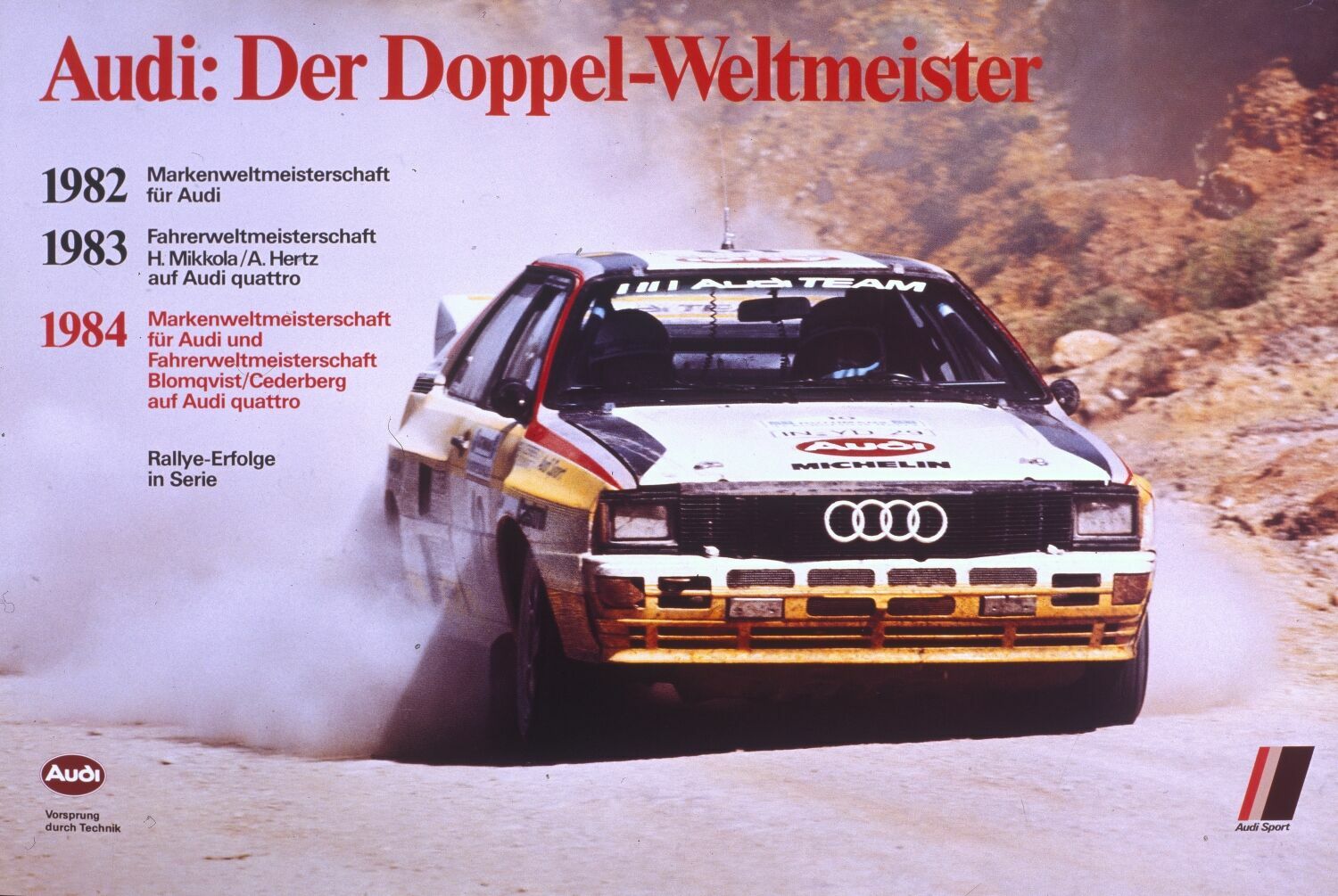 Audi Tradition to celebrate multiple anniversaries in 2024 - In 1984, Stig Blomqvist and his co-driver Björn Cederberg won the World Drivers’ title, and Audi took the World Manufacturers’ title – a chapter in the “Anniversary Dates 2024” booklet from...