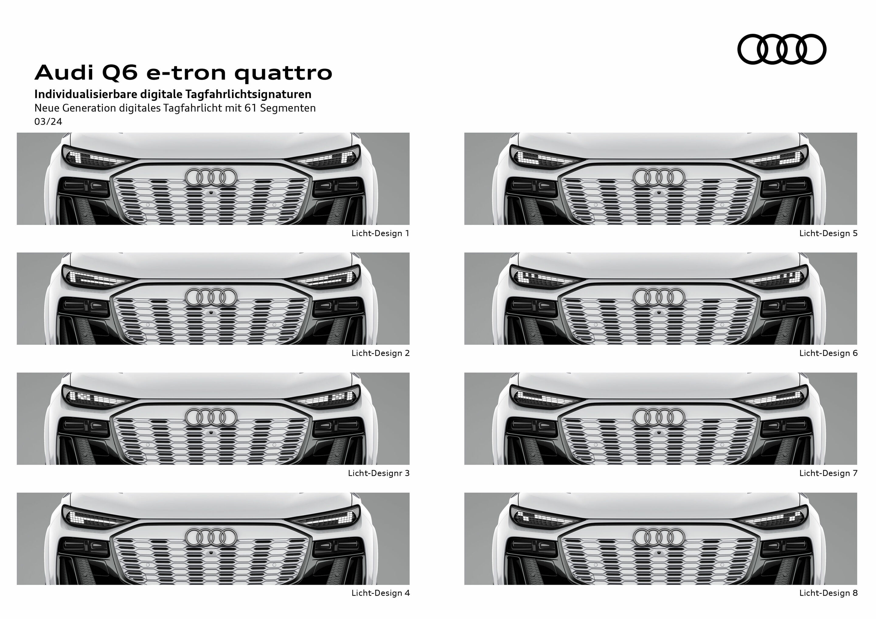 Illustration - Audi Q6 e-tron quattro - Individualisierbare digitale Tagfahrlichtsignaturen mit 61 Segmenten