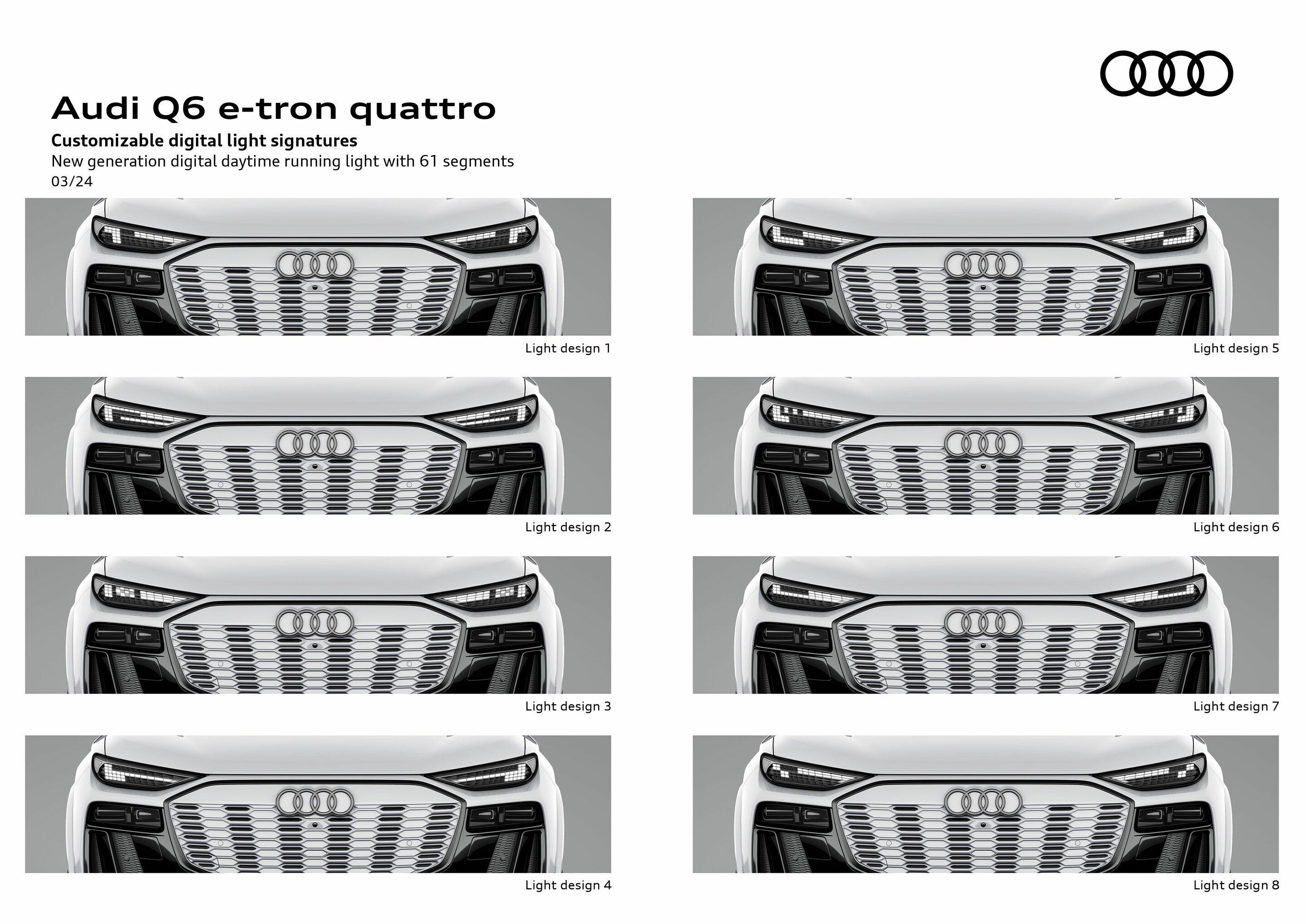 Illustration - Audi Q6 e-tron quattro - Customizable digital light running light with 61 segments