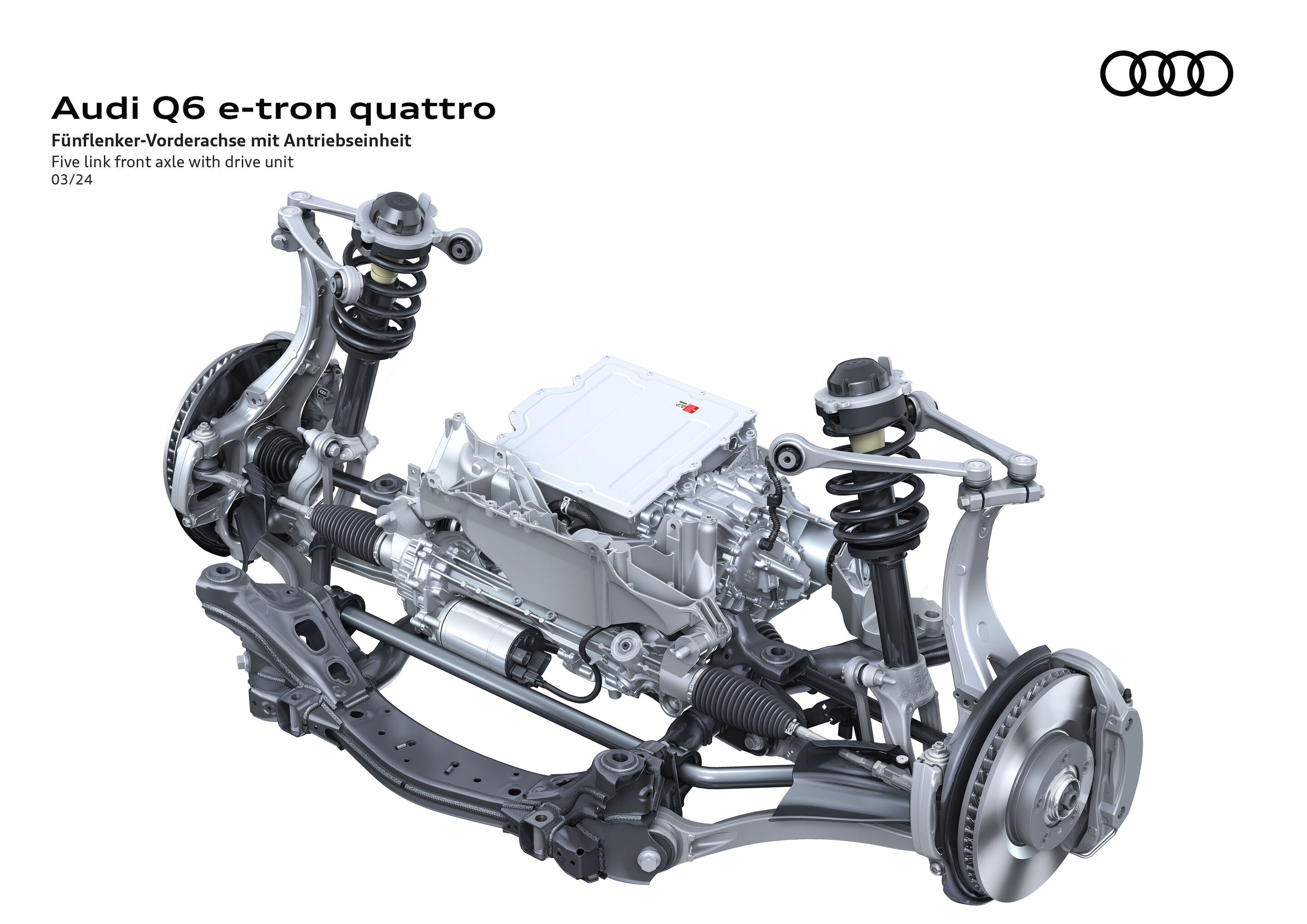 Illustration - Audi Q6 e-tron quattro - Fünflenker-Vorderachse mit Antriebseinheit