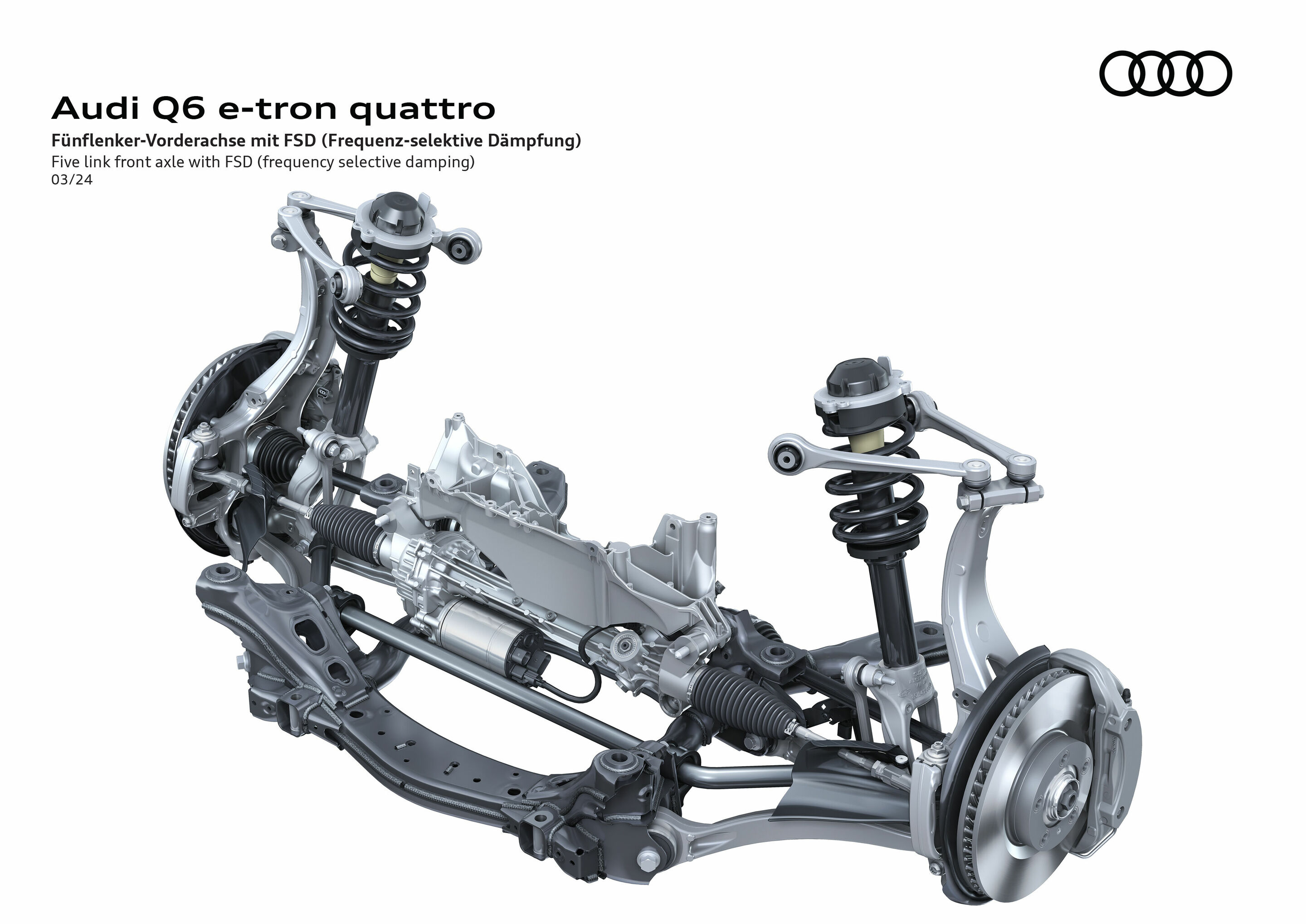 Illustration - Audi Q6 e-tron quattro - Fünflenker-Vorderachse mit Frequenz-selektiver Dämpfung (FSD)