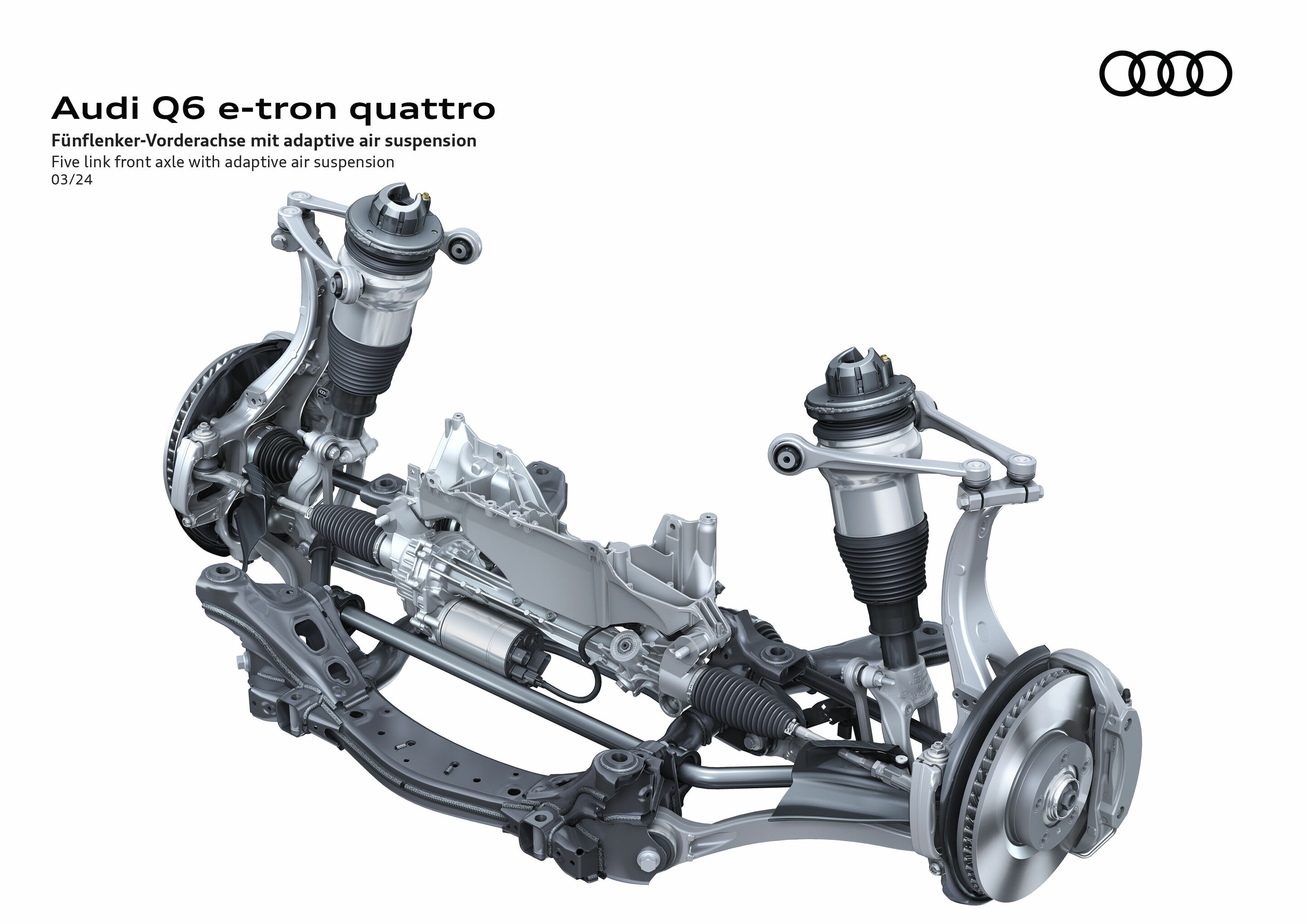 Illustration - Audi Q6 e-tron quattro - Fünflenker-Vorderachse mit Luftfederung mit geregelter Dämpfung