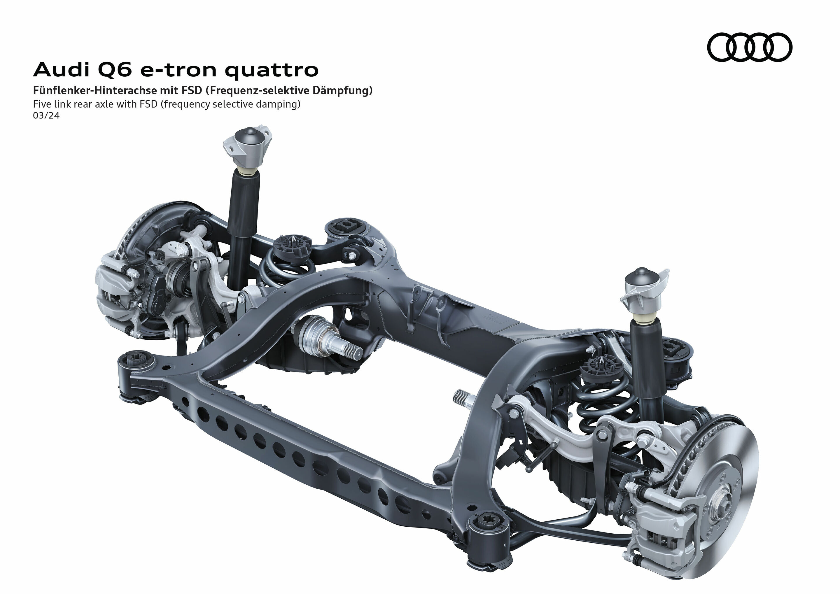 Illustration - Audi Q6 e-tron quattro - Fünflenker-Hinterachse mit Frequenz-selektiver Dämpfung (FSD)