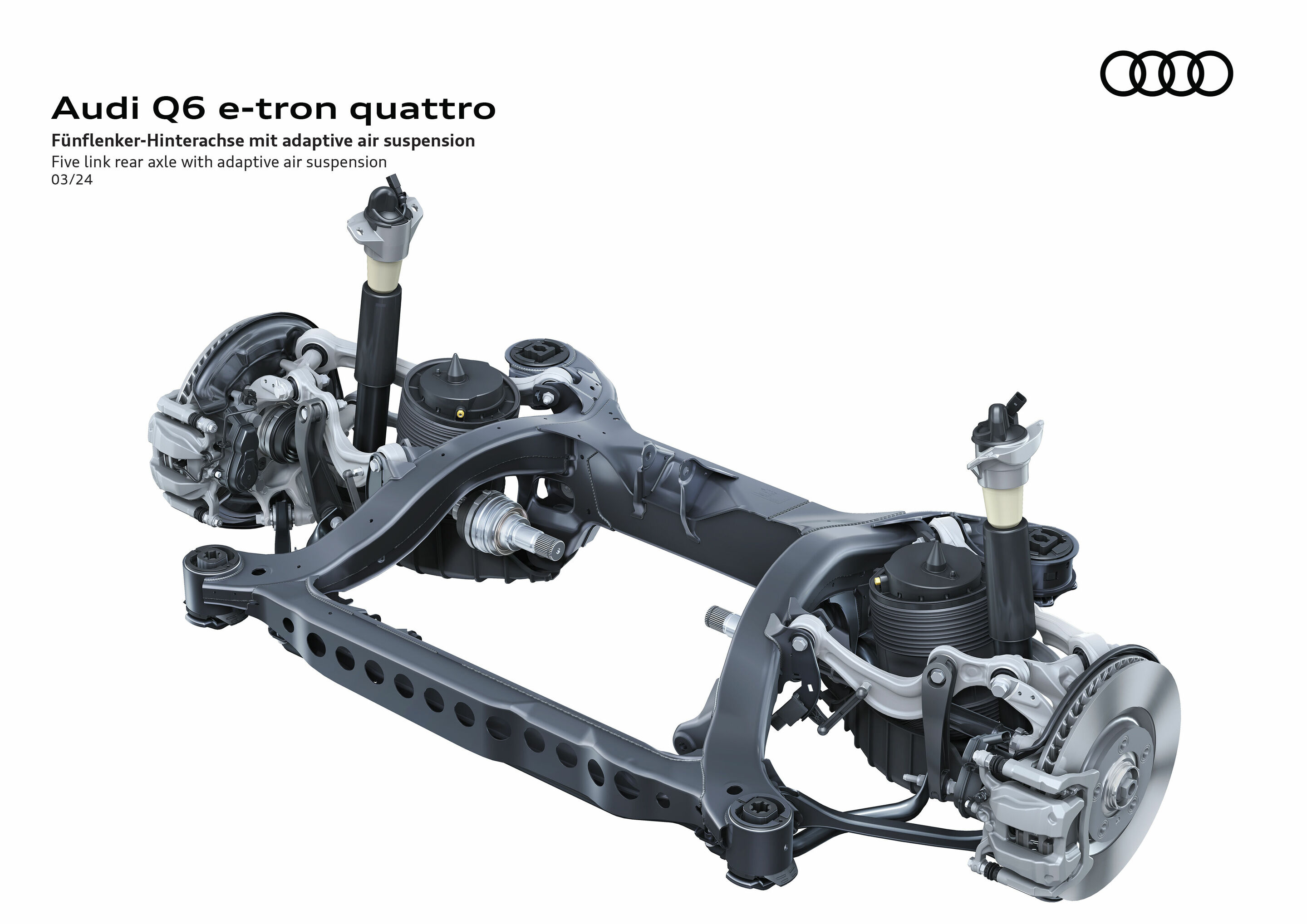 Illustration - Audi Q6 e-tron quattro - Fünflenker-Hinterachse mit Luftfederung mit geregelter Dämpfung