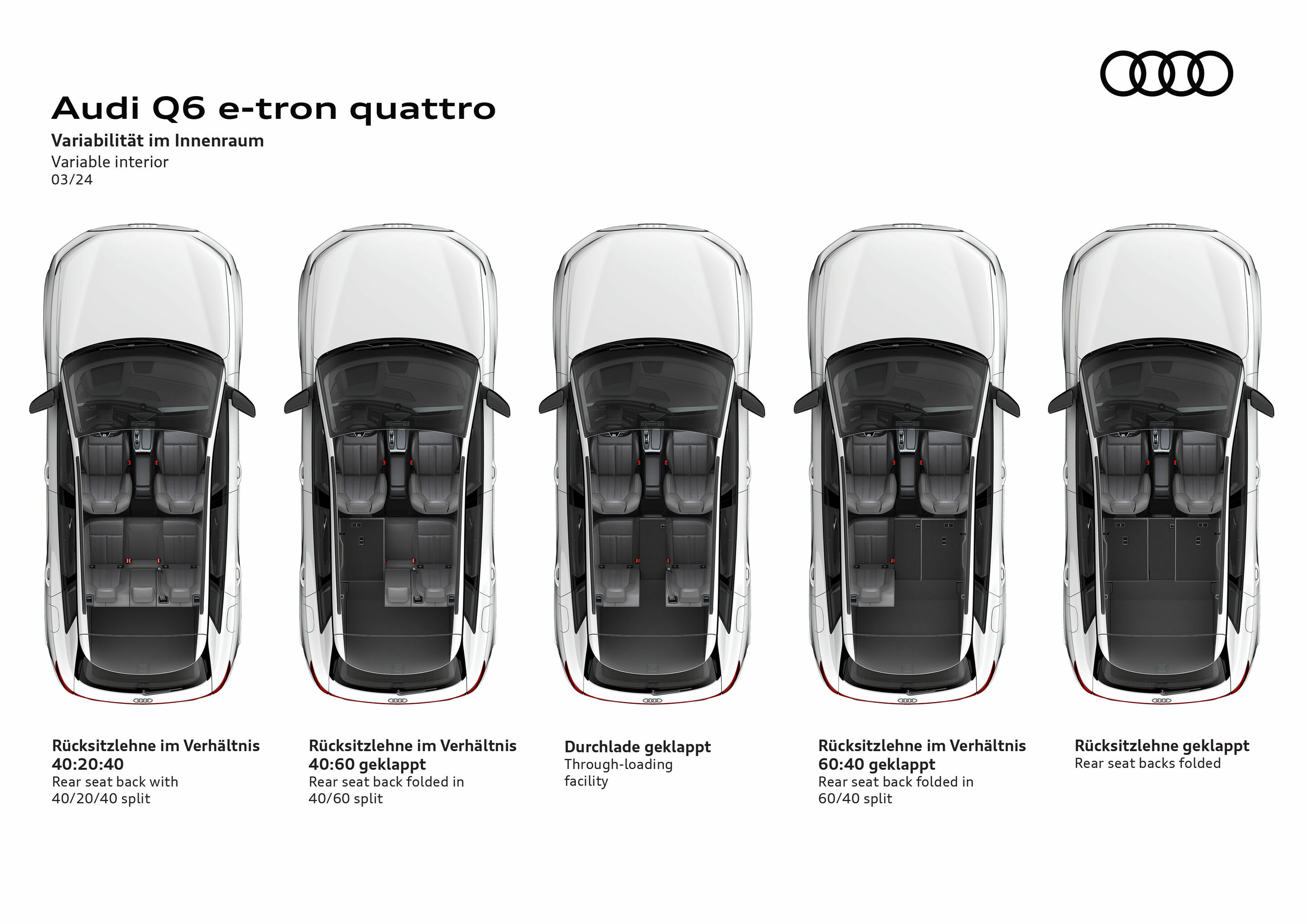 Illustration - Audi Q6 e-tron quattro - Variabilität im Innenraum des Q6 e tron