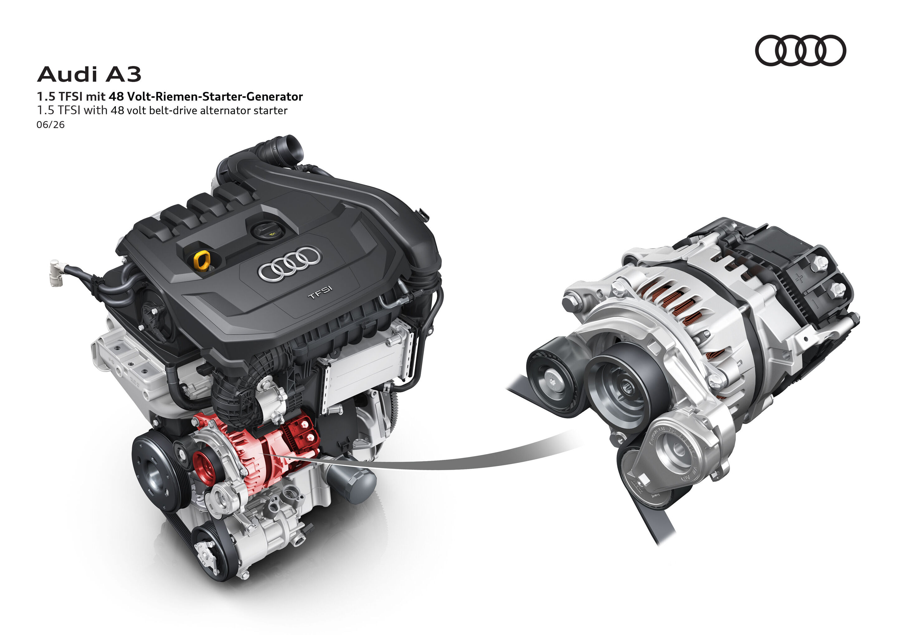 Illustration - Audi A3 - 1.5 TFSI mit 48 Volt-Riemen-Starter-Generator