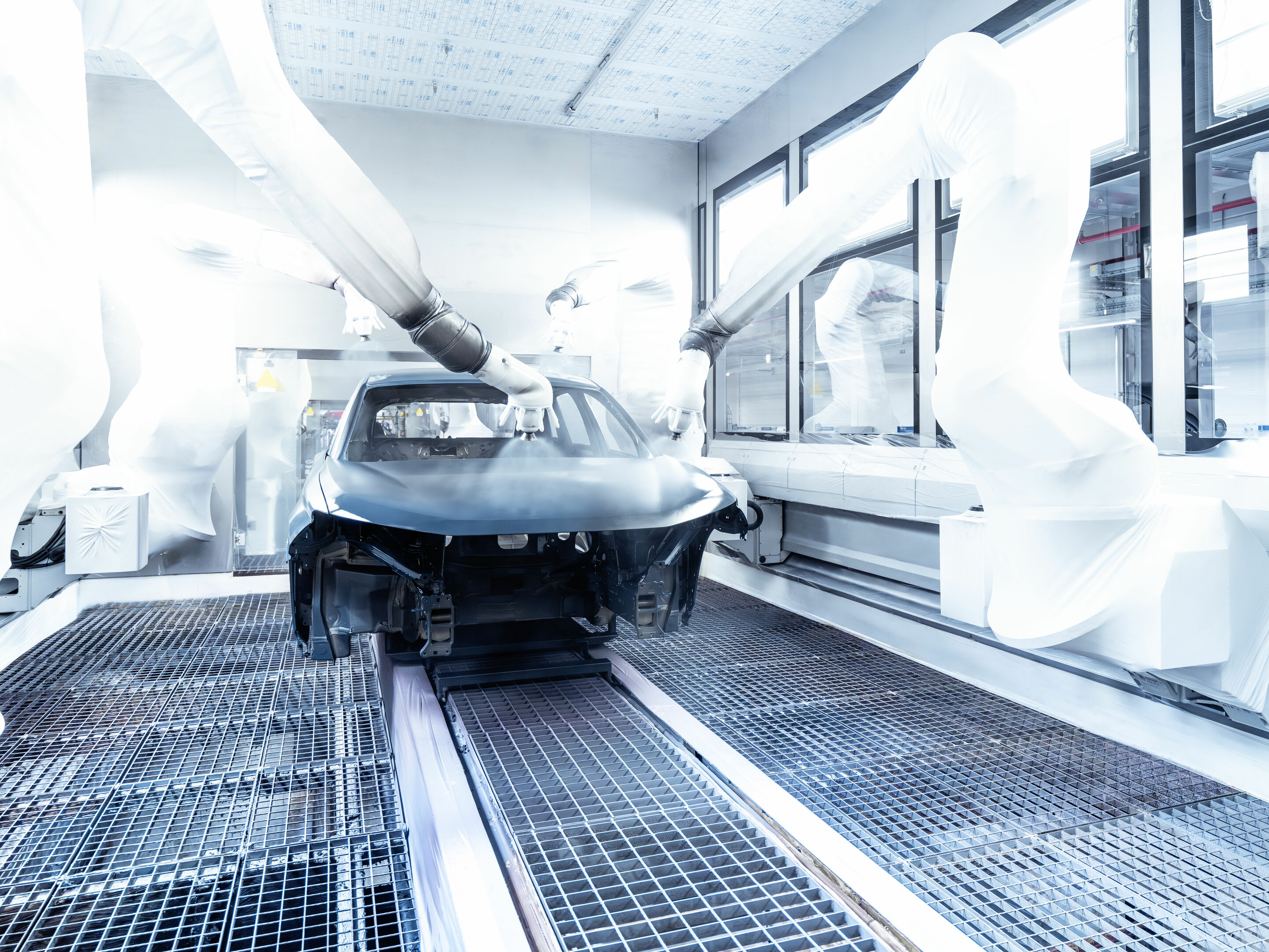 Production Audi Q6 e-tron at the Ingolstadt site - Top coat is applied to the inside of the bodywork.