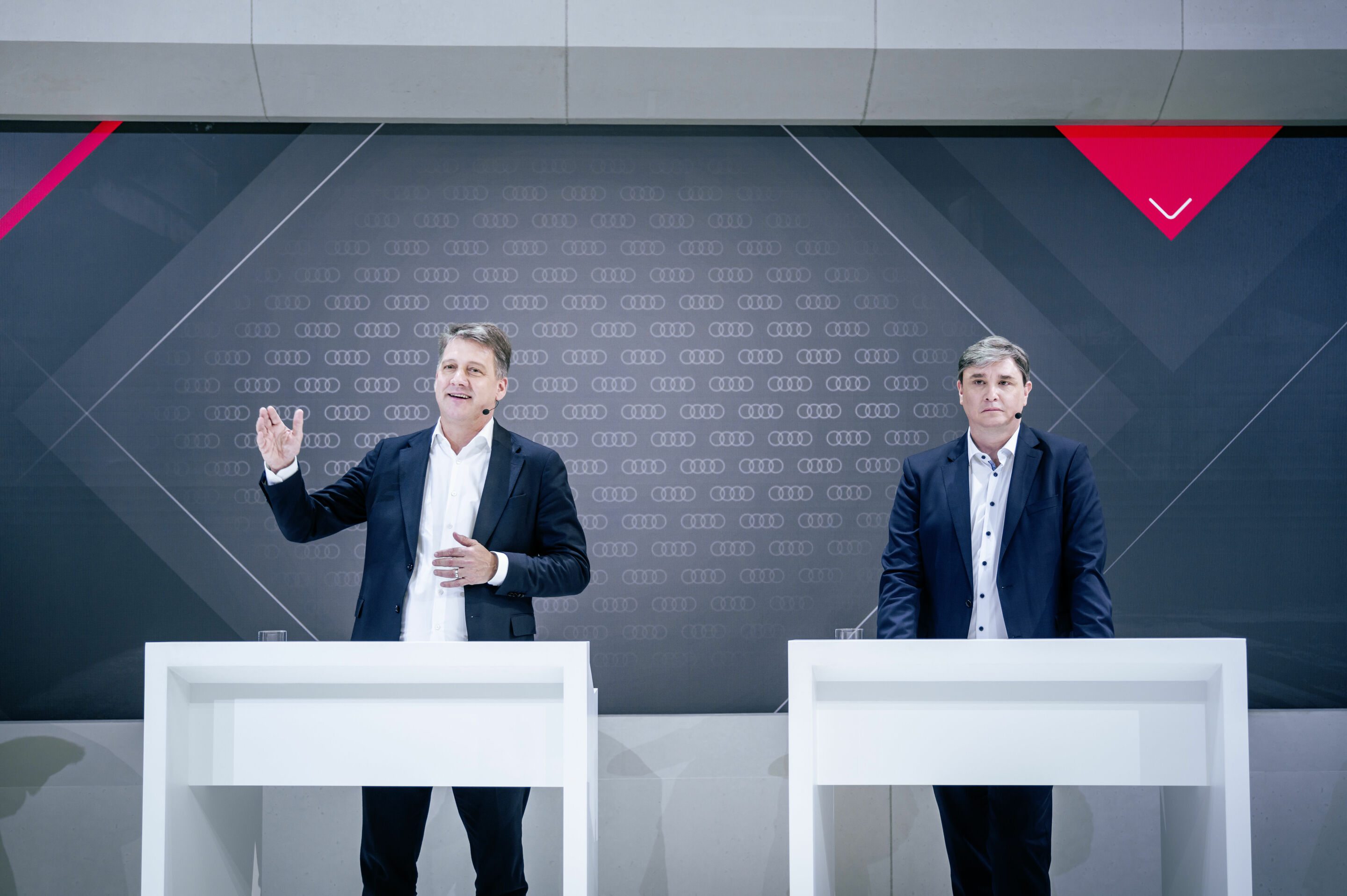 Annual Media Conference der AUDI AG vom 19. März 2024 - CEO Gernot Döllner (links) und CFO Jürgen Rittersberger stellen das Finanzergebnis des Geschäftsjahrs 2023 vor, geben einen Ausblick auf die zahlreichen Modellanläufe in den kommenden zwei Jahren...