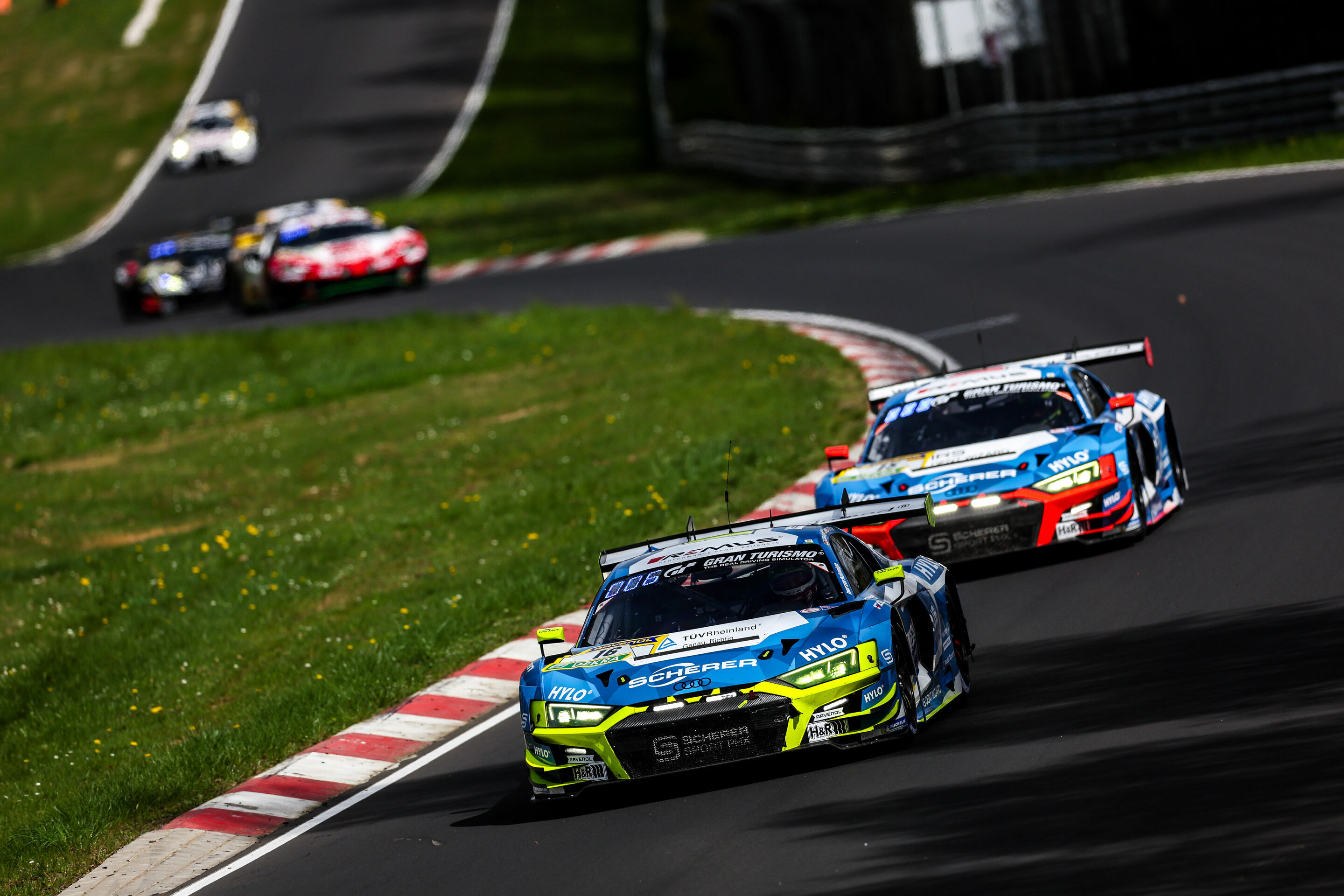 24h Nürburgring Qualifiers 2024 - Audi R8 LMS #16 (SCHERER SPORT PHX), Ricardo Feller/Christopher Mies/Frank Stippler; Audi R8 LMS #15 (SCHERER SPORT PHX), Christopher Haase/Dennis Marschall/Frédéric Vervisch