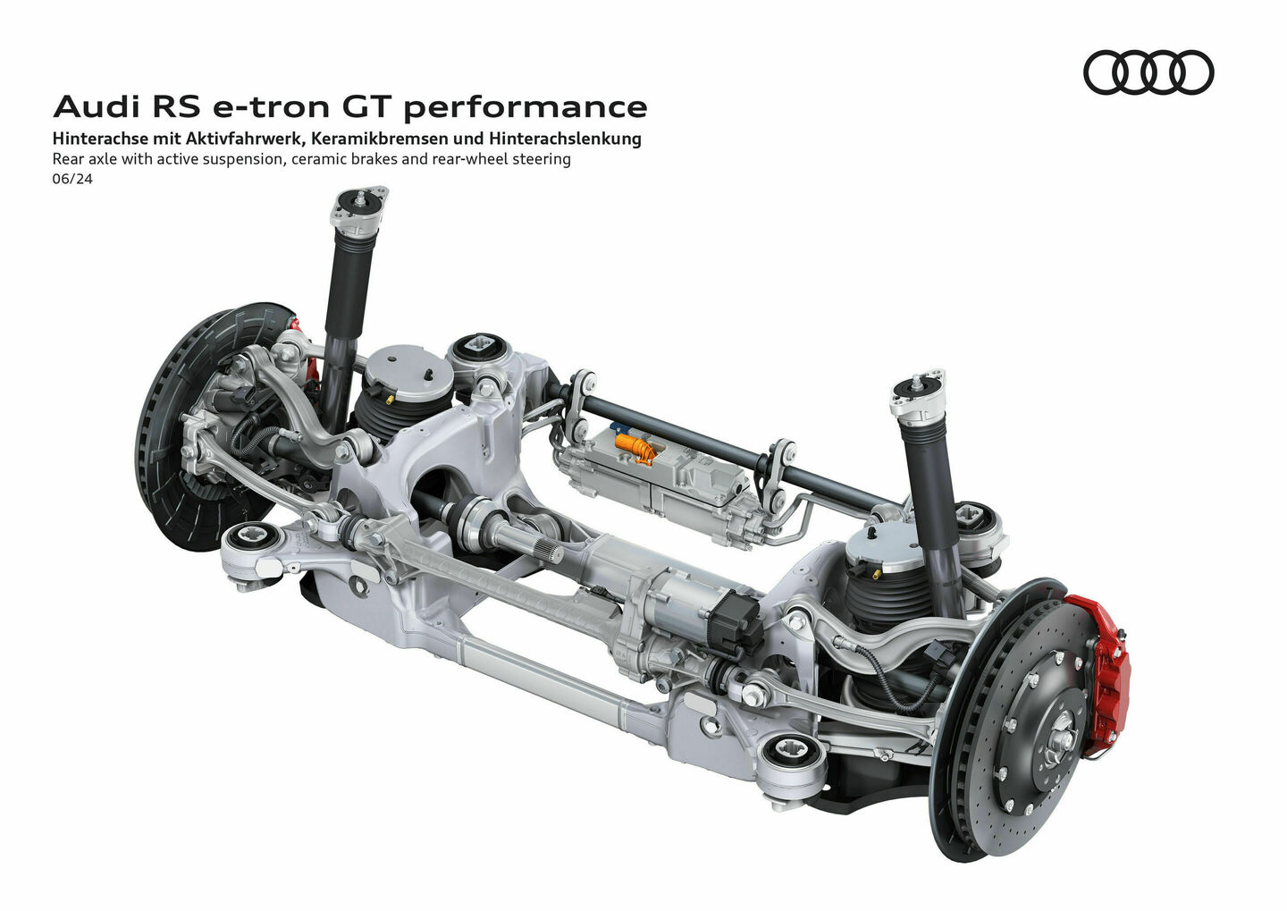 Audi RS e-tron GT performance, Illustration - Audi RS e-tron GT performance - Rear axle with active suspension, ceramic brakes and rear-wheel steering