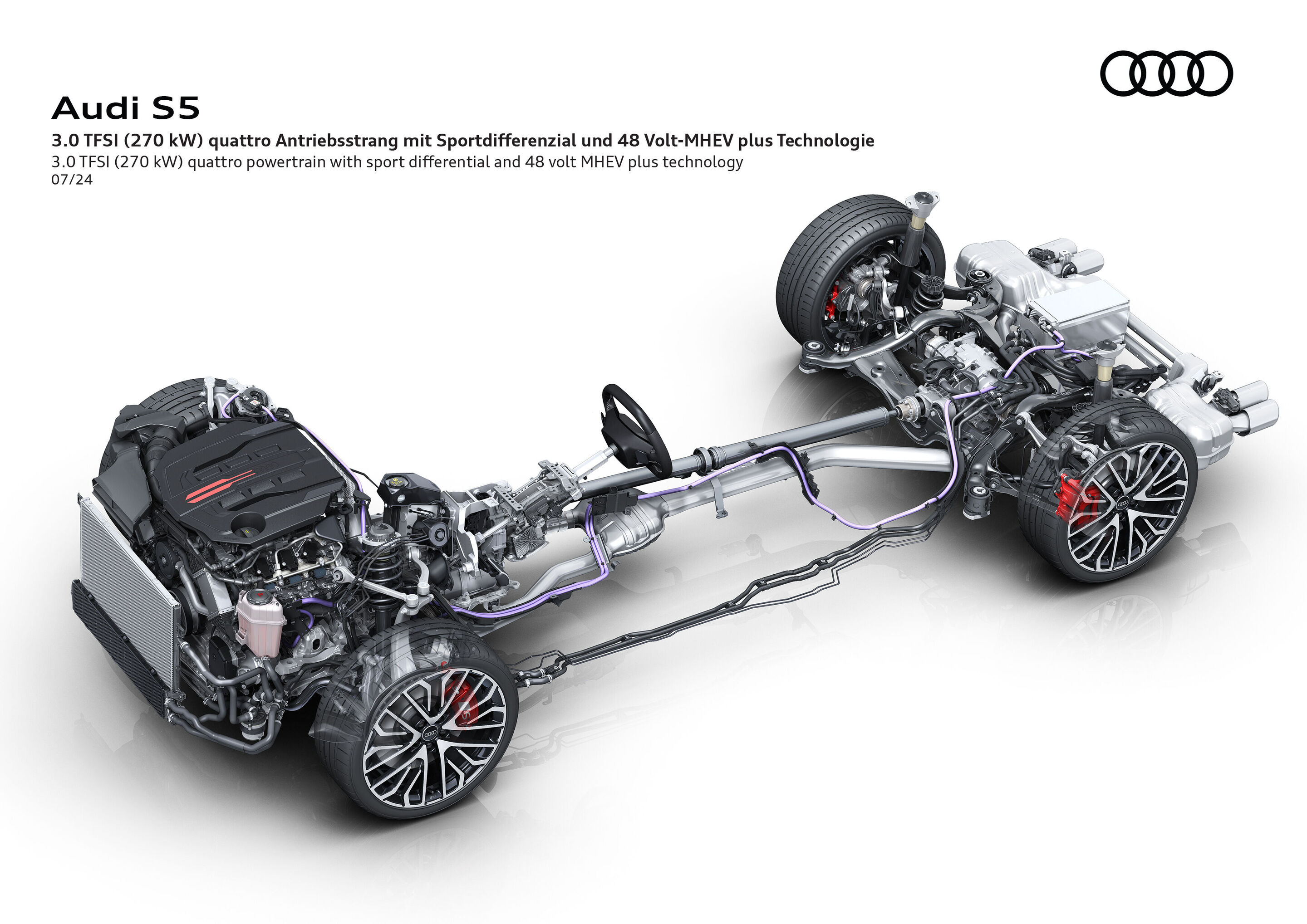 Illustration - Audi S5 - 3.0 TFSI (270 kW) quattro ultra Antriebsstrang mit 48 Volt-MHEV plus Technologie