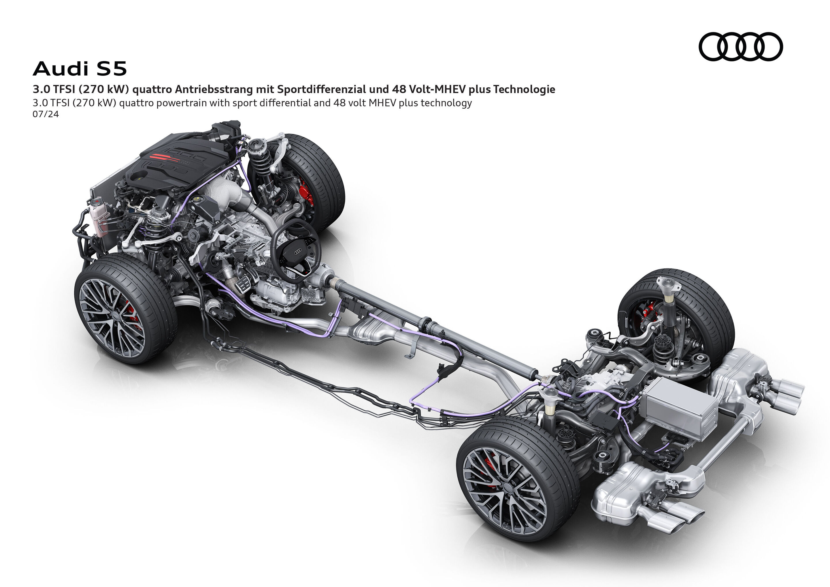Illustration - Audi S5 - 3.0 TFSI (270 kW) quattro ultra Antriebsstrang mit 48 Volt-MHEV plus Technologie