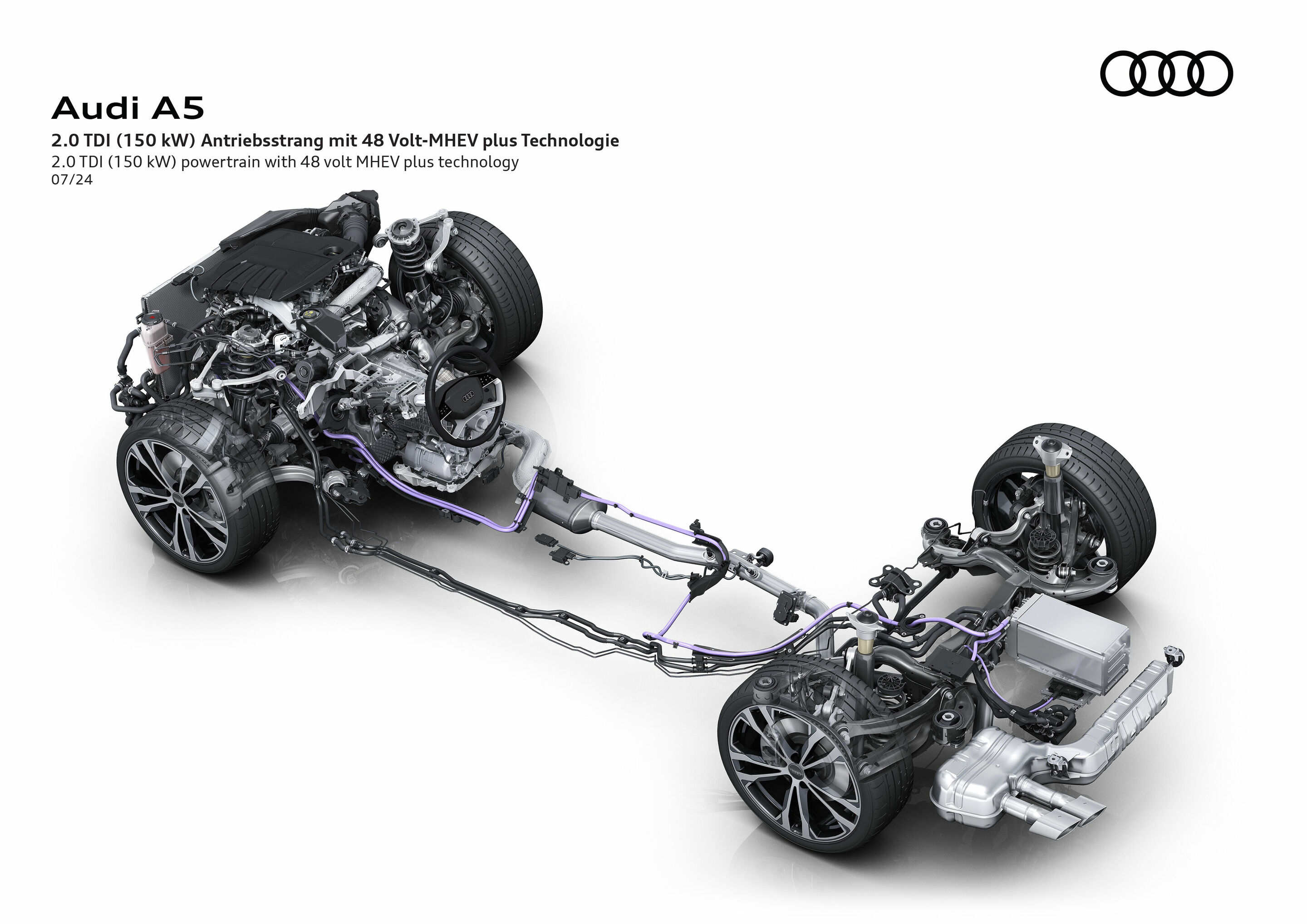 Illustration - Audi A5 - 2.0 TDI (150 kW) Antriebsstrang mit 48 Volt-MHEV plus Technologie