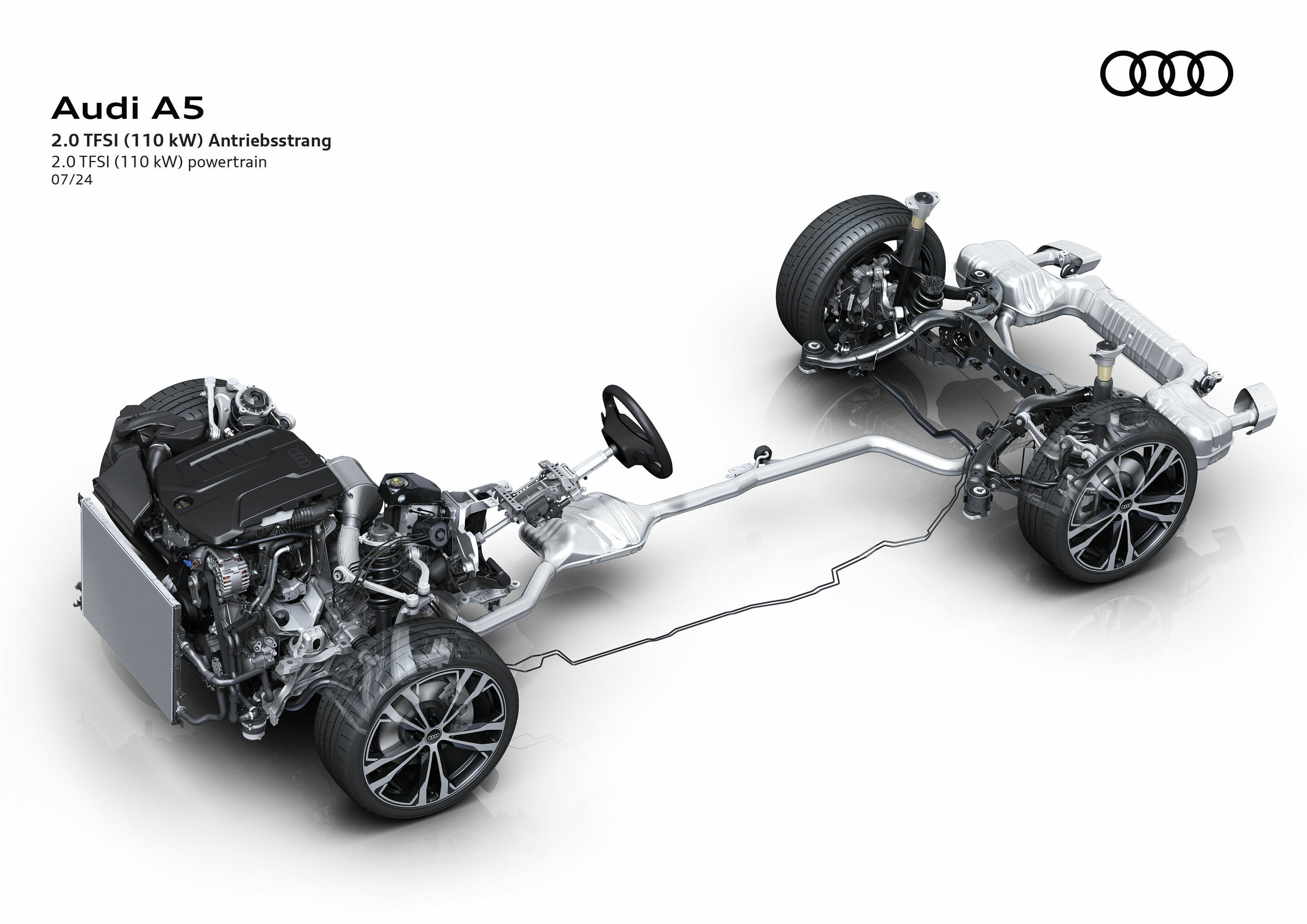 Illustration - Audi A5 - 2.0 TFSI (110 kW) Antriebsstrang - Das Fahrzeug basiert auf der
Premium Platform Combustion (PPC)