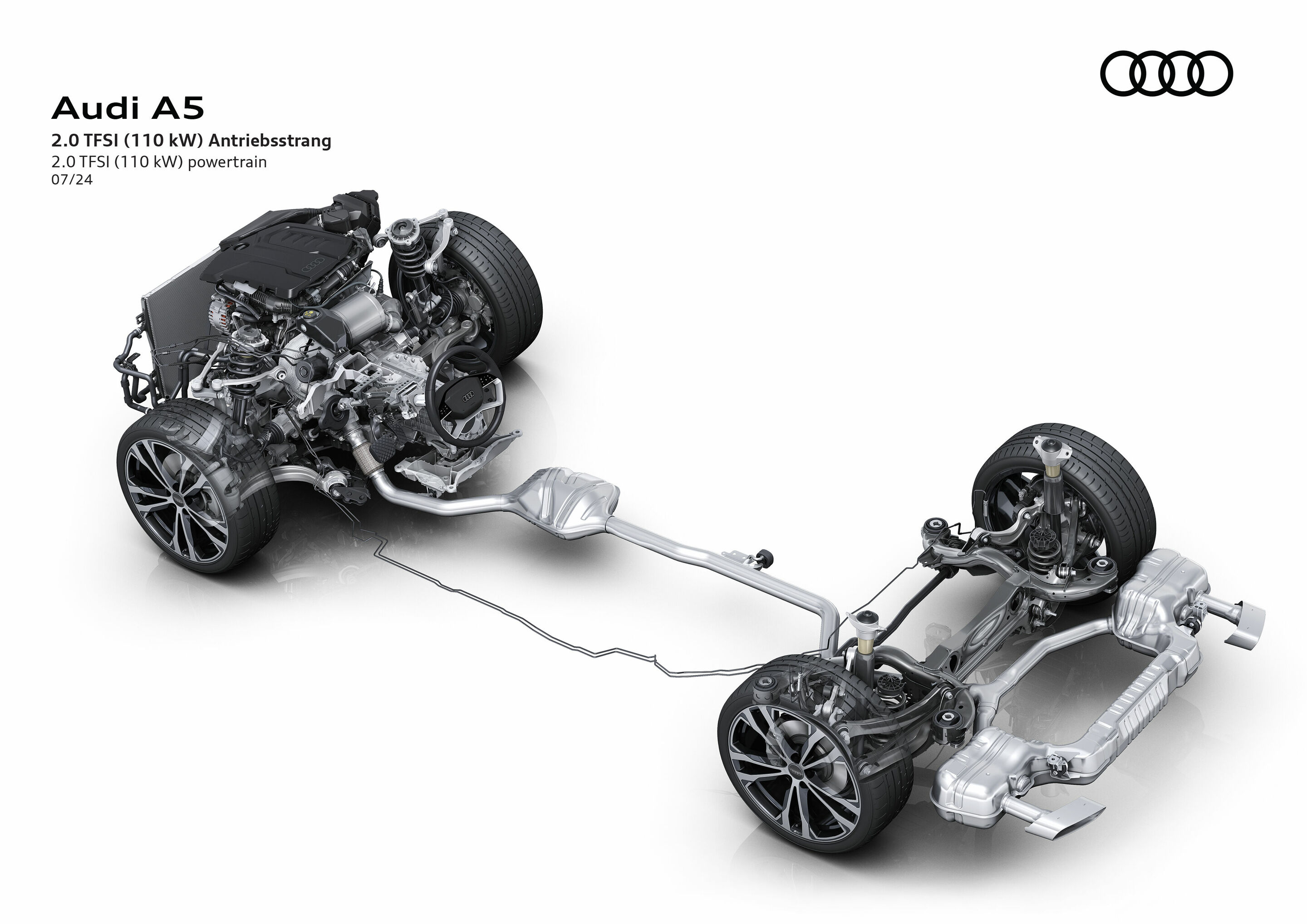 Illustration - Audi A5 - 2.0 TFSI (110 kW) Antriebsstrang - Das Fahrzeug basiert auf der
Premium Platform Combustion (PPC)