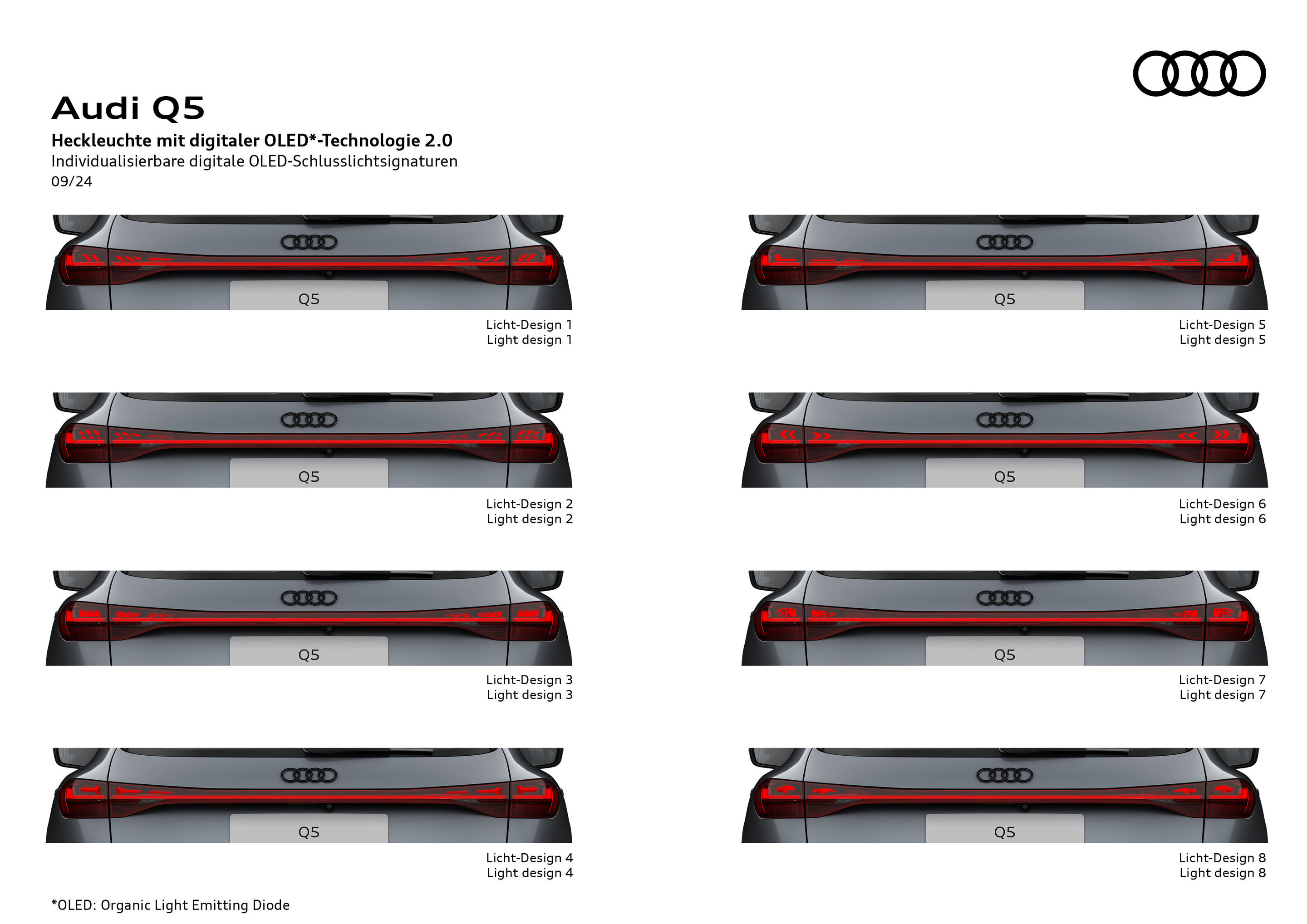 Illustration - Audi Q5 - Rear light with digital OLED* technology 2.0 - Customizable digital OLED tail lieght signatures