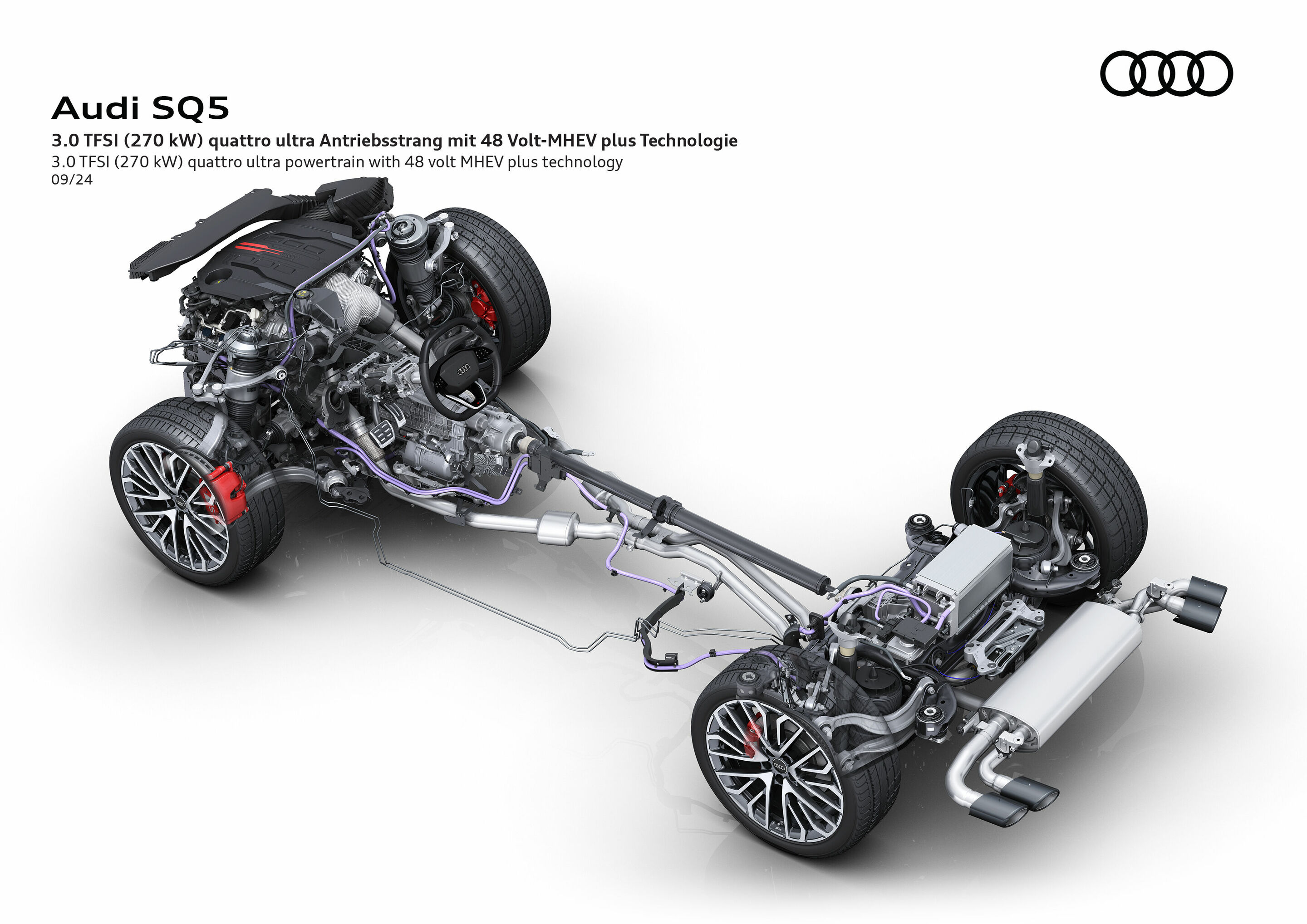 Illustration - Audi SQ5 TFSI - 3.0 TFSI (270 kW) quattro ultra Antriebsstrang mit 48 Volt-MHEV plus Technologie