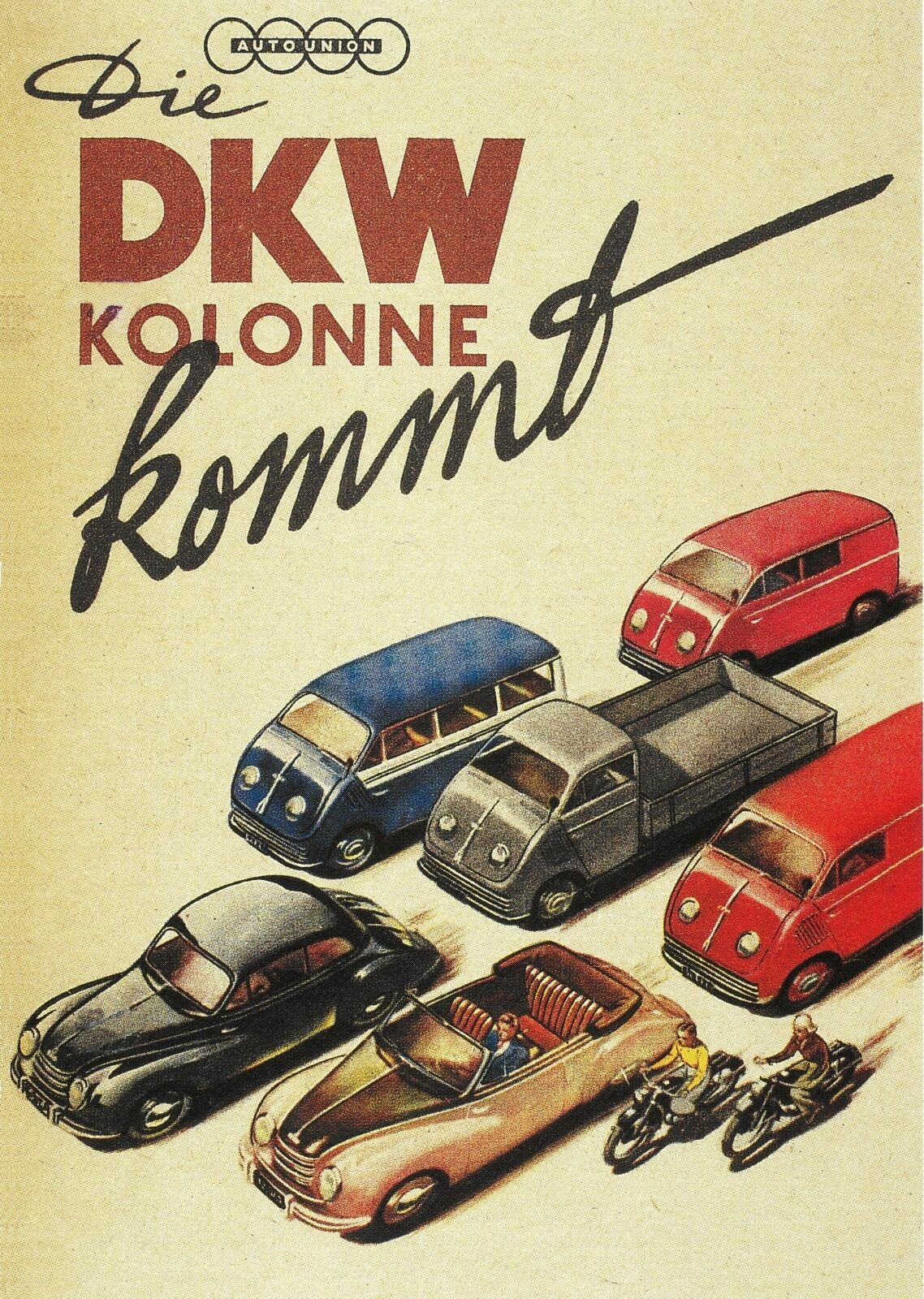 Neubeginn vor 75 Jahren - Der 3. September 1949 markiert ein wichtiges Datum in der Unternehmensgeschichte von Audi: In Ingolstadt wird die Auto Union GmbH gegründet. Hier ein Werbeplakat aus dem Jahr 1950.