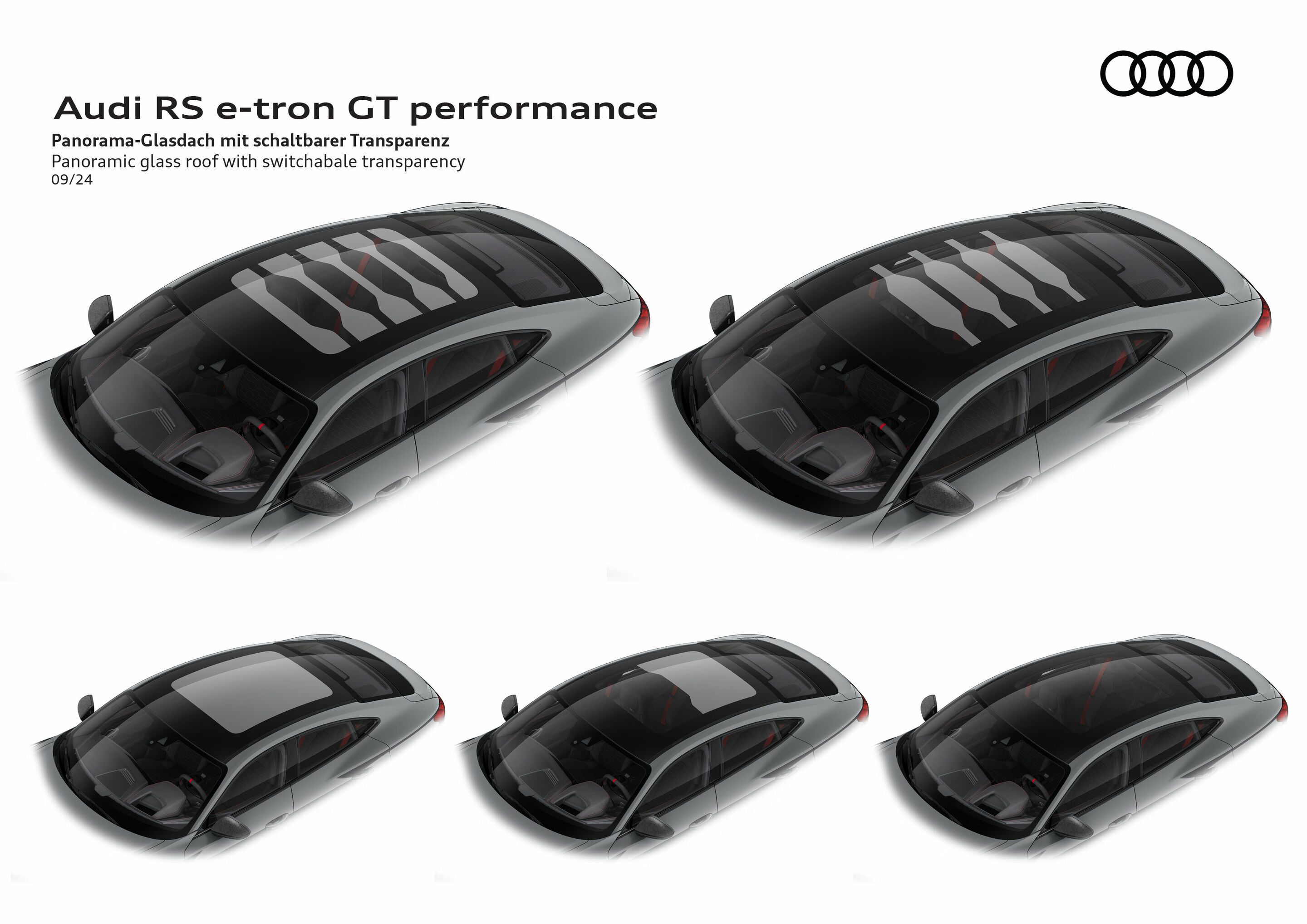 Illustration - Audi RS e-tron GT performance - Panorama-Glasdach mit schaltbarer Transparenz