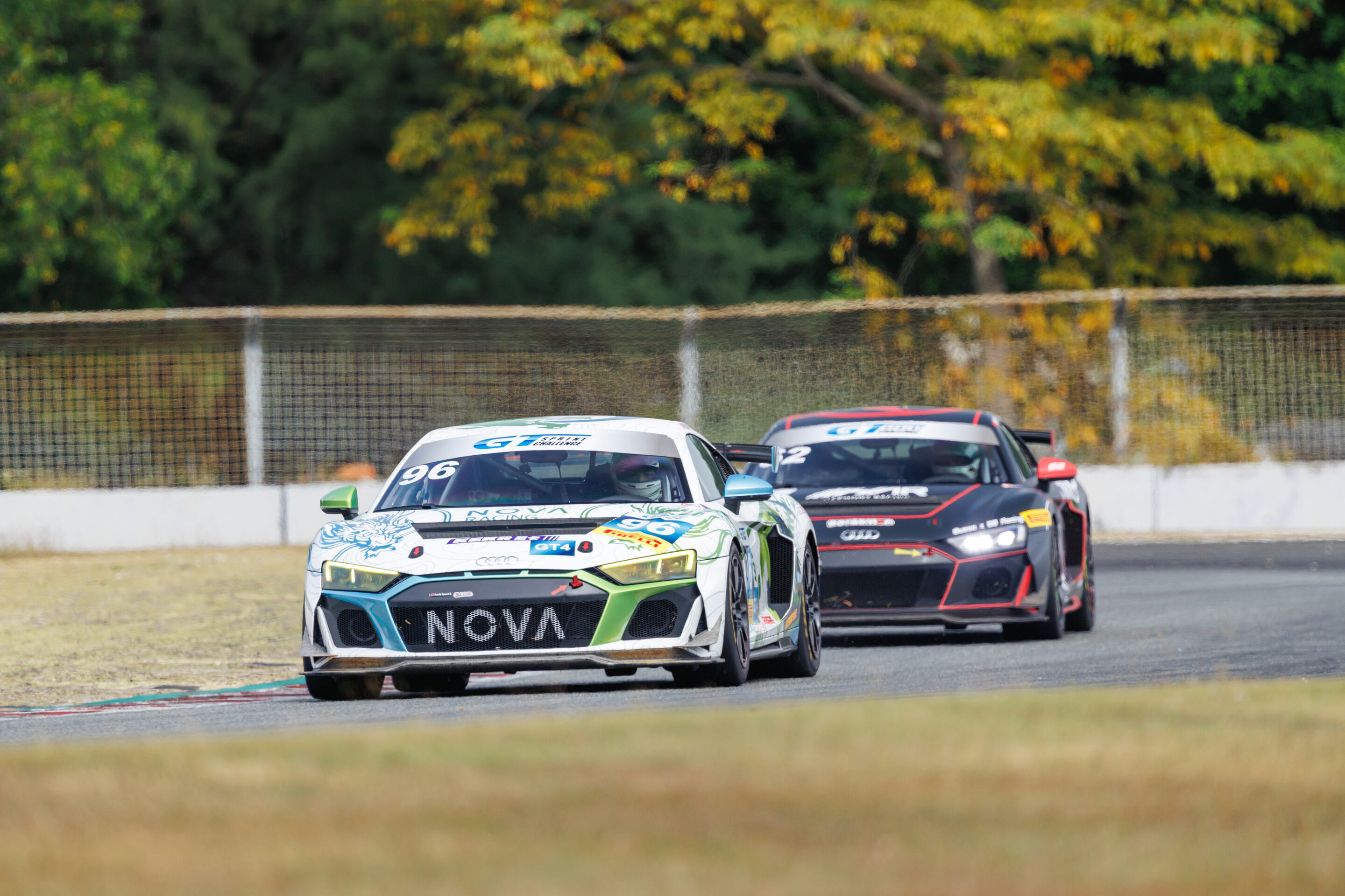 GT Sprint Challenge 2024 - Audi R8 LMS GT4 #96 (Nova Racing), Chen Sitong/Xiao Min; Audi R8 LMS GT4 #62 (Harmony Racing), Bao Junbin/Tenn Wu