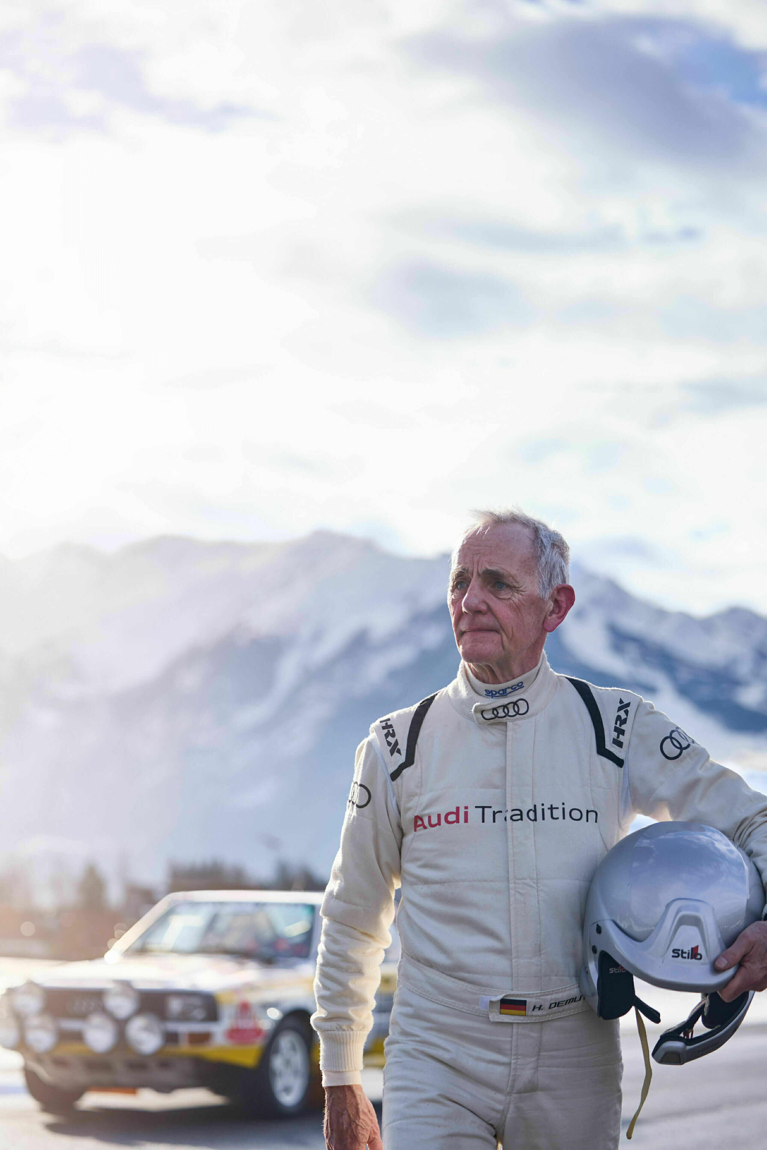 Audi Tradition startet in die Saison 2025 - Der zweifache Deutsche Rallyemeister Harald Demuth pilotiert beim F.A.T. Ice Race im österreichischen Zell am See (1. Februar 2025) einen Audi Sport quattro Rallye des Baujahrs 1984.