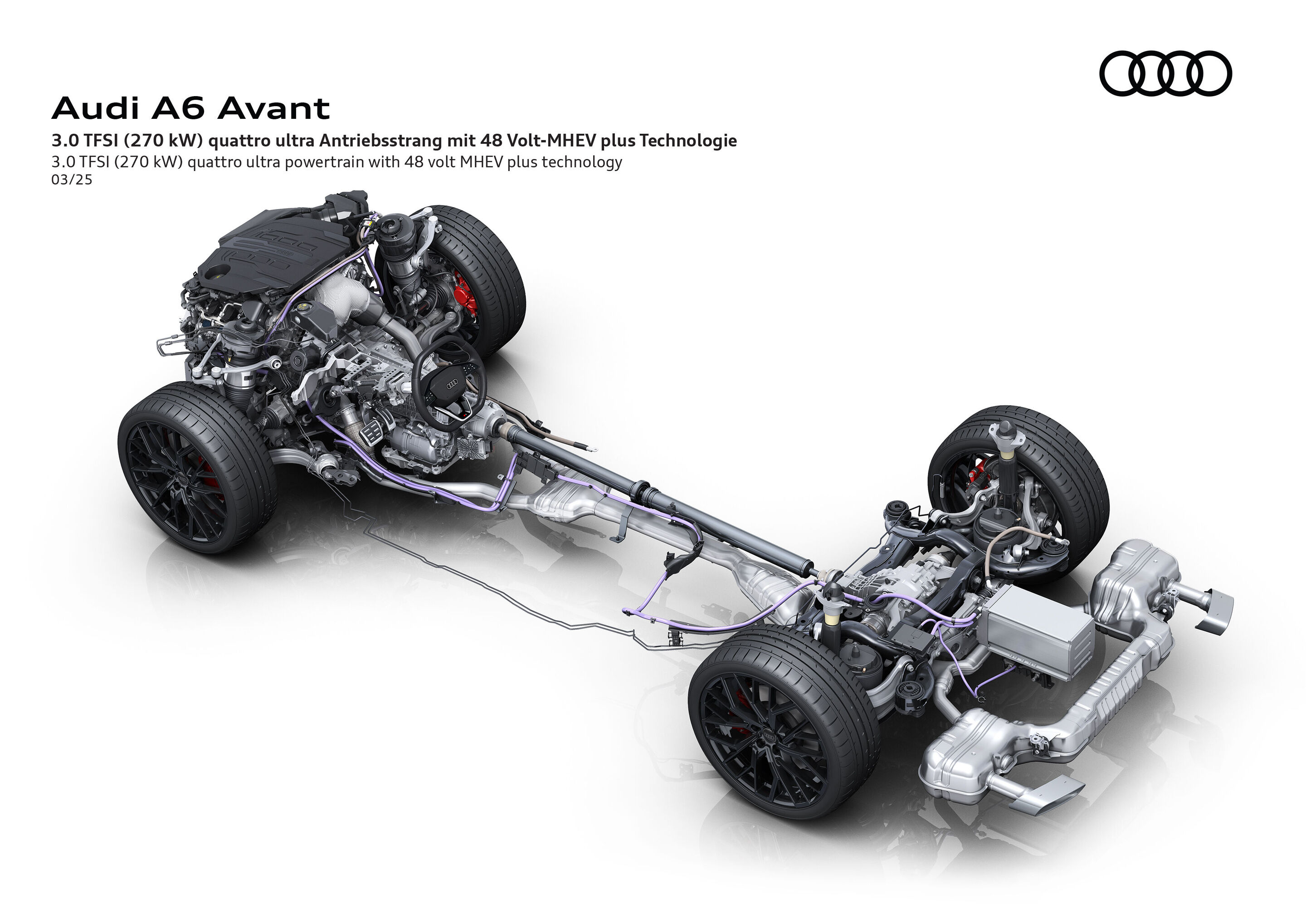 Illustration - Audi A6 Avant - 3.0 TFSI (270 kW) quattro ultra Antriebsstrang mit 48 Volt-MHEV plus Technologie