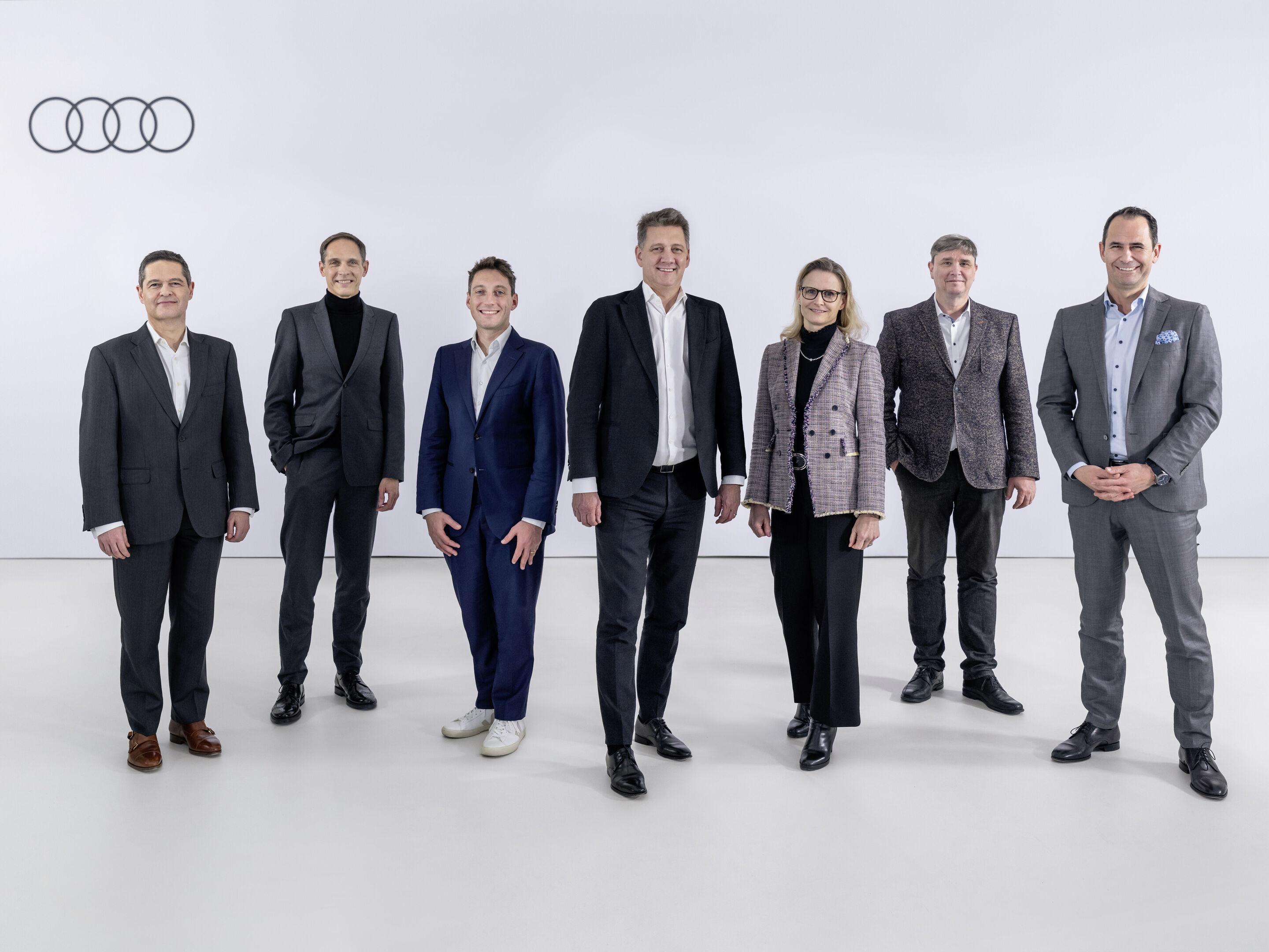 Vorstandsmitglieder der AUDI AG - v.l.: Xavier Ros (Mitglied des Vorstands der AUDI AG Personal), Gerd Walker (Mitglied des Vorstands der AUDI AG Produktion und Logistik), Geoffrey Bouquot (Mitglied des Vorstands der AUDI AG Technische Entwicklung), Gernot...