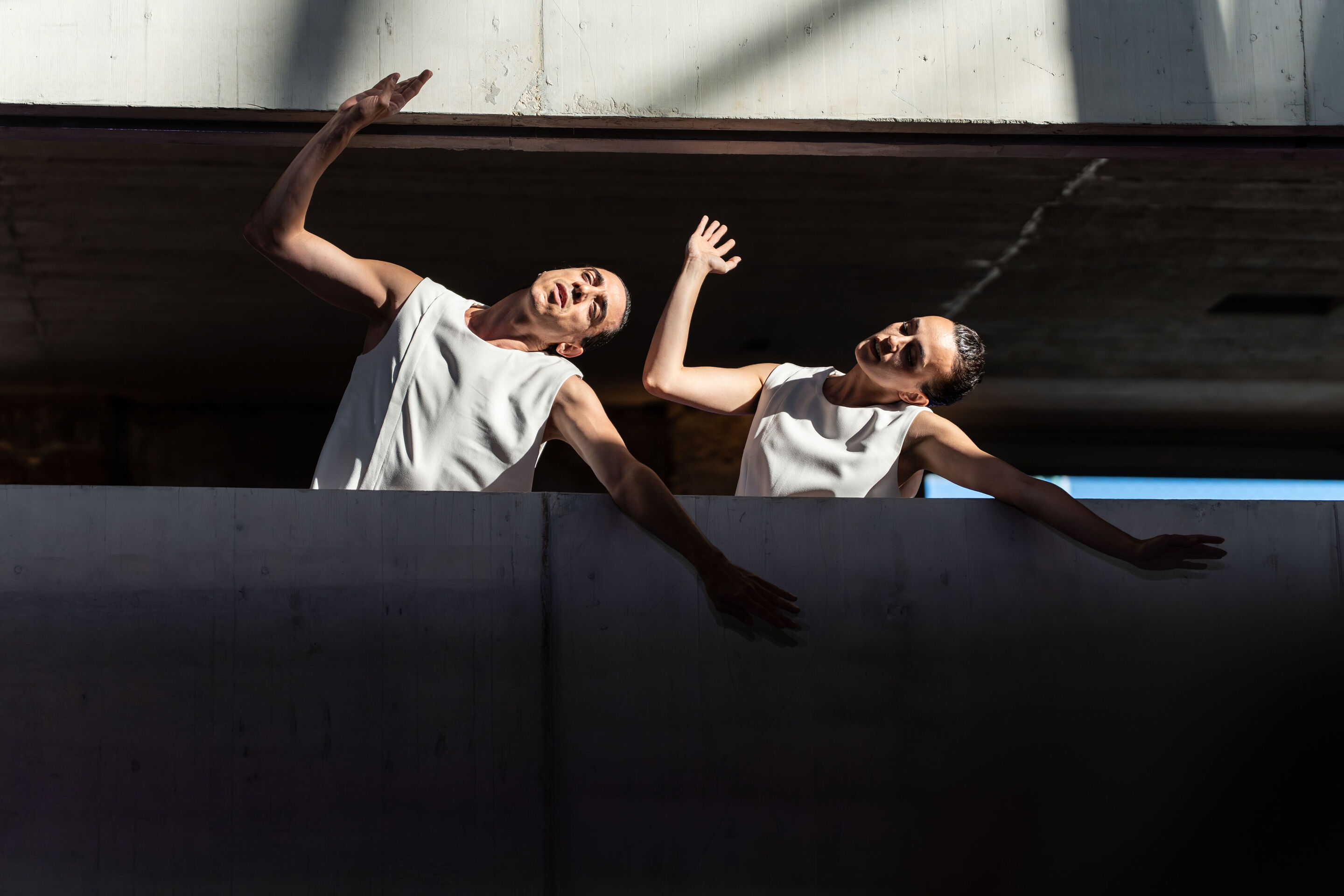 “Lux!”: Theatrical concert at the construction site of the MCAD; Arcis Saxophone Quartet, vocal ensemble LauschWerk - On the construction site of the new Museum of Concrete Art and Design Ingolstadt, dancers Cristian Cucco and Erica D’Amico perform during...