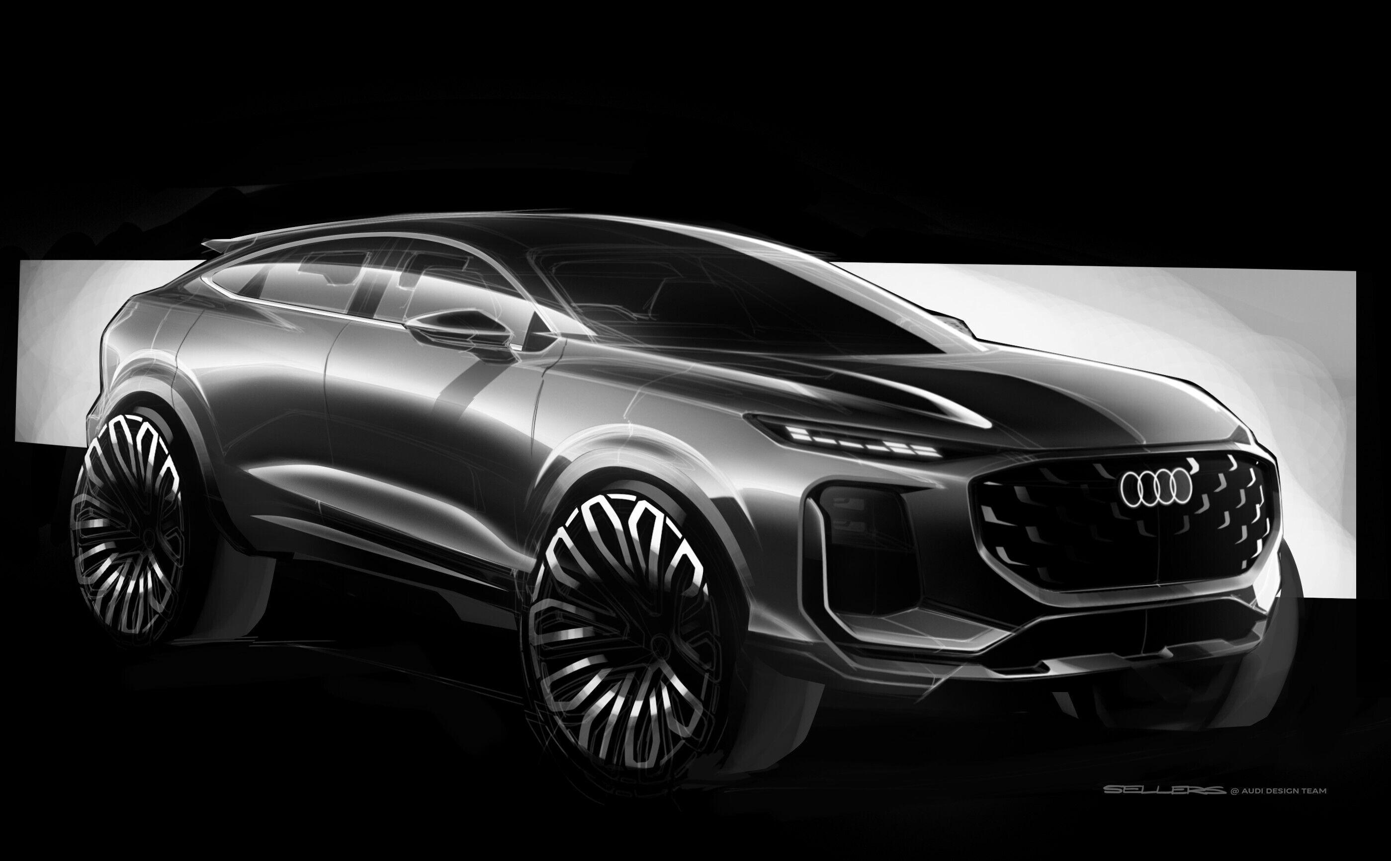 Sketch - Design sketches Audi Q3 Sportback - Static shot, exterior, three-quarter view