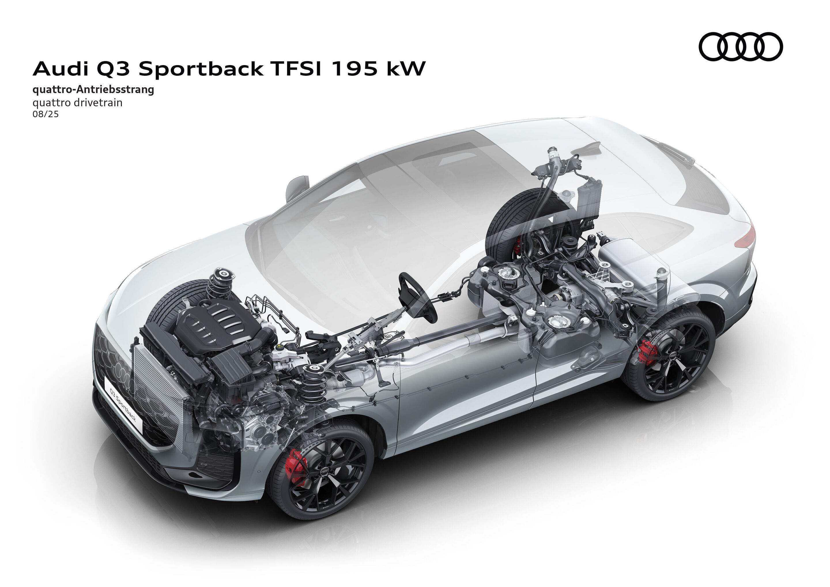 Illustration - Audi Q3 Sportback - Die Abbildung zeigt den Aufbau des quattro Antriebsstrangs im Audi Q3 Sportback TFSI quattro mit 195 kW.
