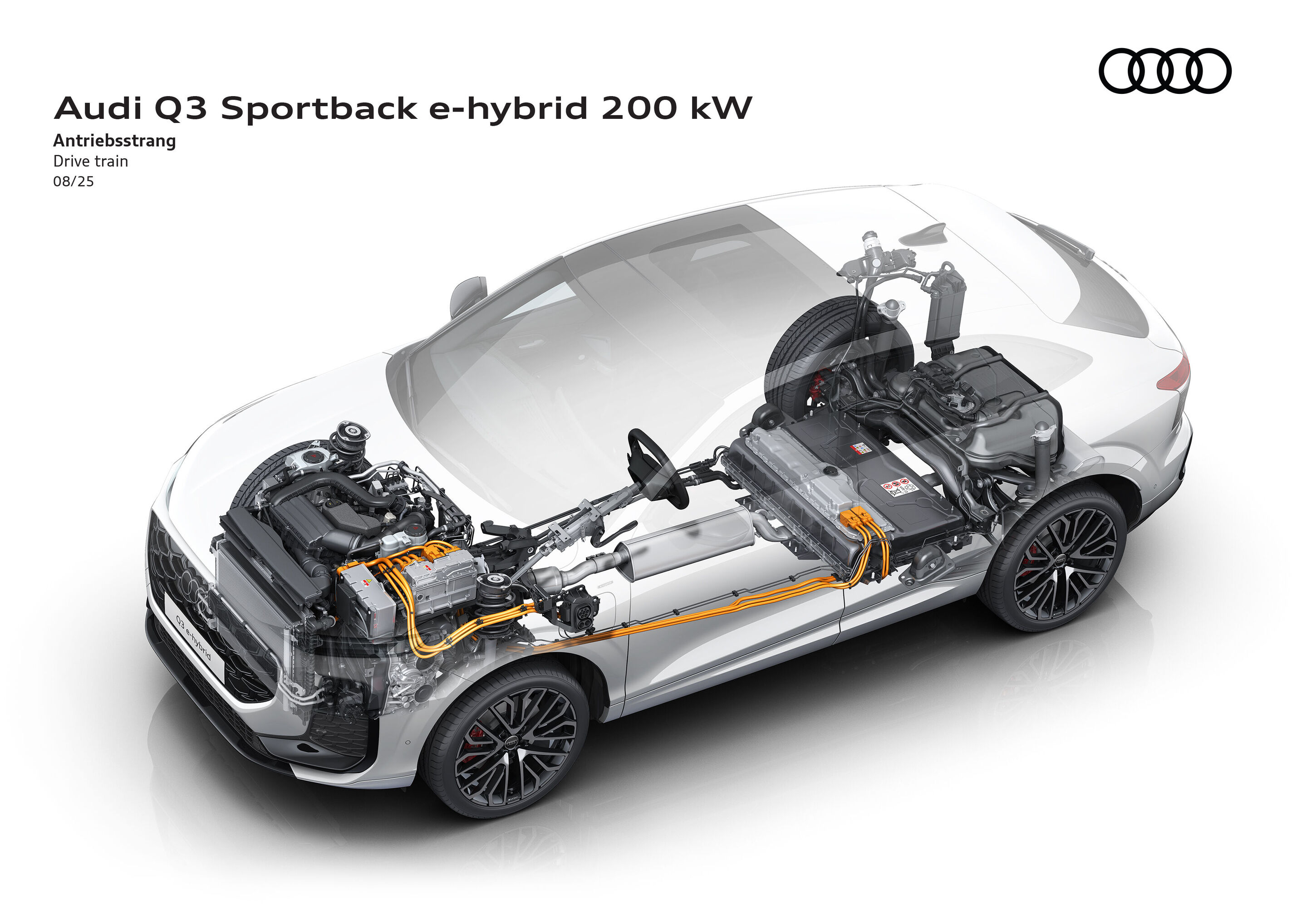 Illustration - Audi Q3 Sportback - The illustration shows the design of the quattro drivetrain in the Audi Q3 Sportback e-hybrid 200 kW