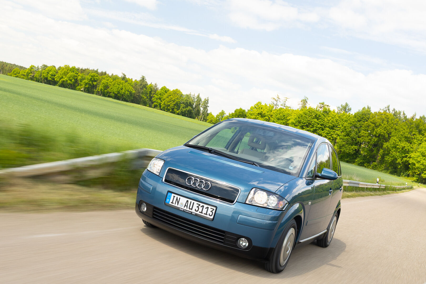 Leading light: 25 years Audi A2 - The Audi A2 was launched in 2000 – 25 years ago. The picture shows the Audi A2 1.2 TDI as the world’s first four-door three-liter car, dynamic outdoor shot, front three-quarter view.