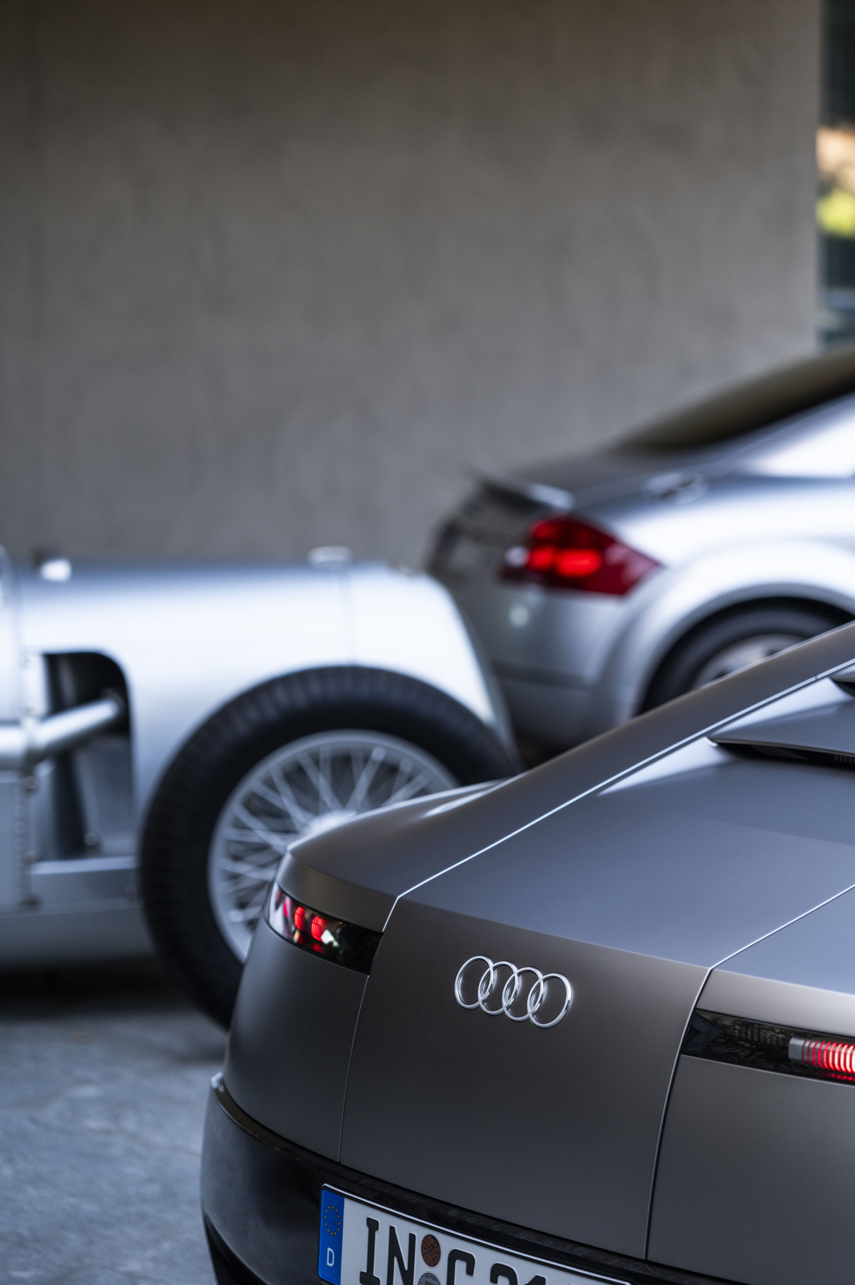 Audi Concept C: previewing a thrilling all-electric sports car - Audi Concept C, Audi TT, Auto Union Typ C - static outdoor shot, exterior