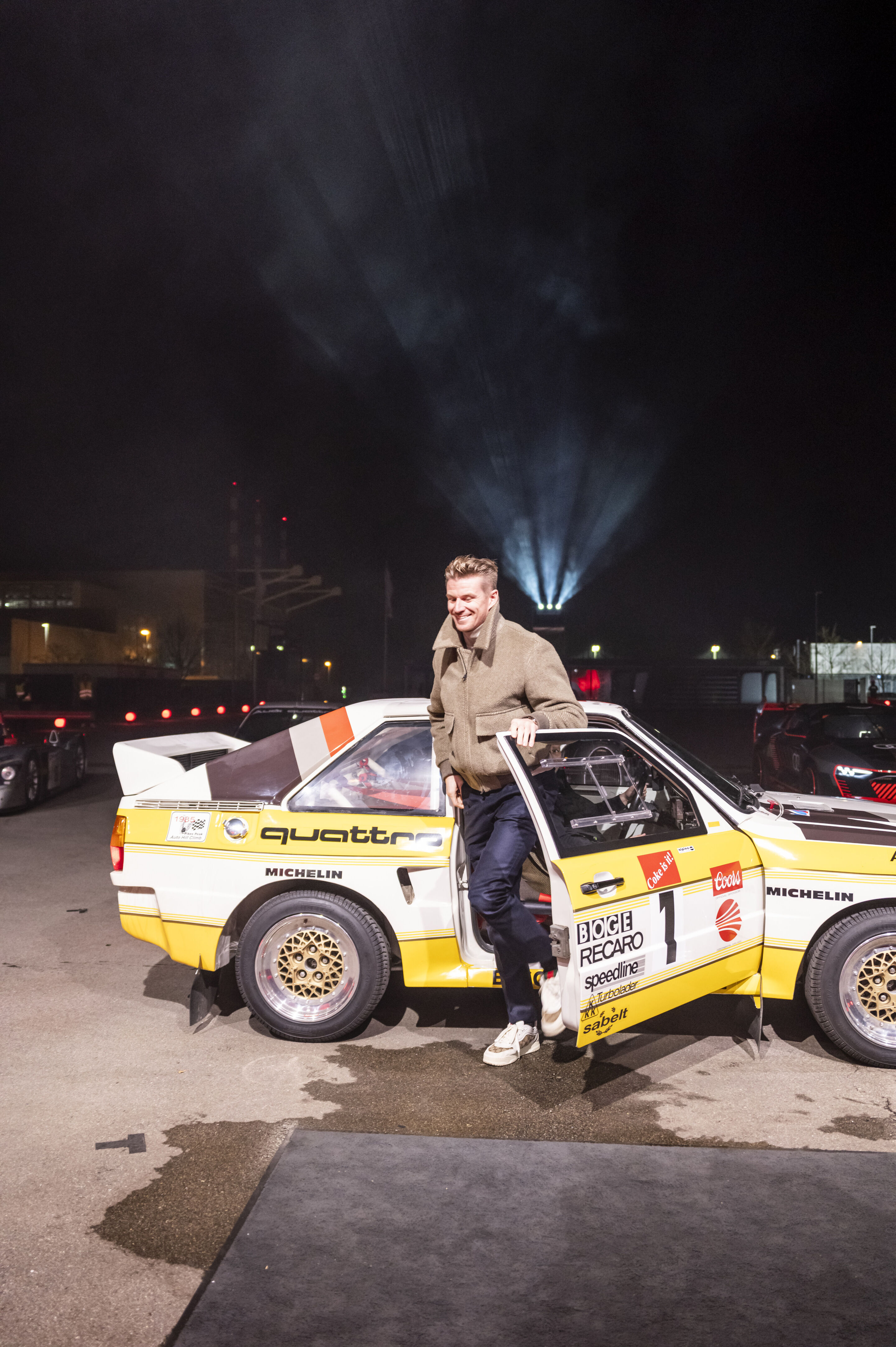 Motorsport-Legenden begrüßen den Audi R26 Concept - Zu Gast beim Event „Audi One“ in München, 12. November 2025: Nico Hülkenberg im Audi Sport quattro Rallye S1