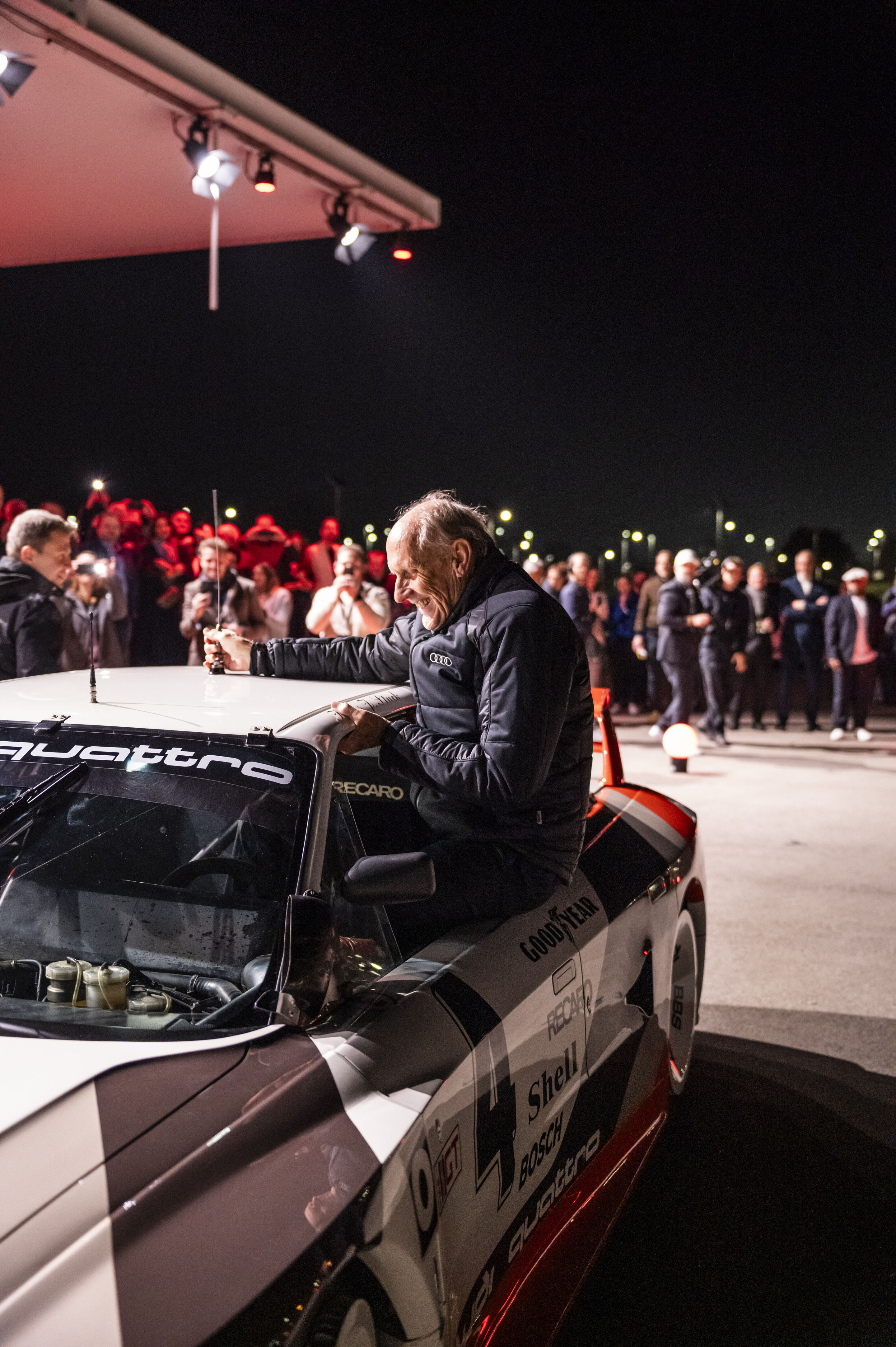 Motorsport-Legenden begrüßen den Audi R26 Concept - Audi Fahrer-Legenden sind zu Gast beim Event „Audi One“ in München, 12. November 2025: Hans-Joachim Stuck im Audi 90 quattro IMSA GTO