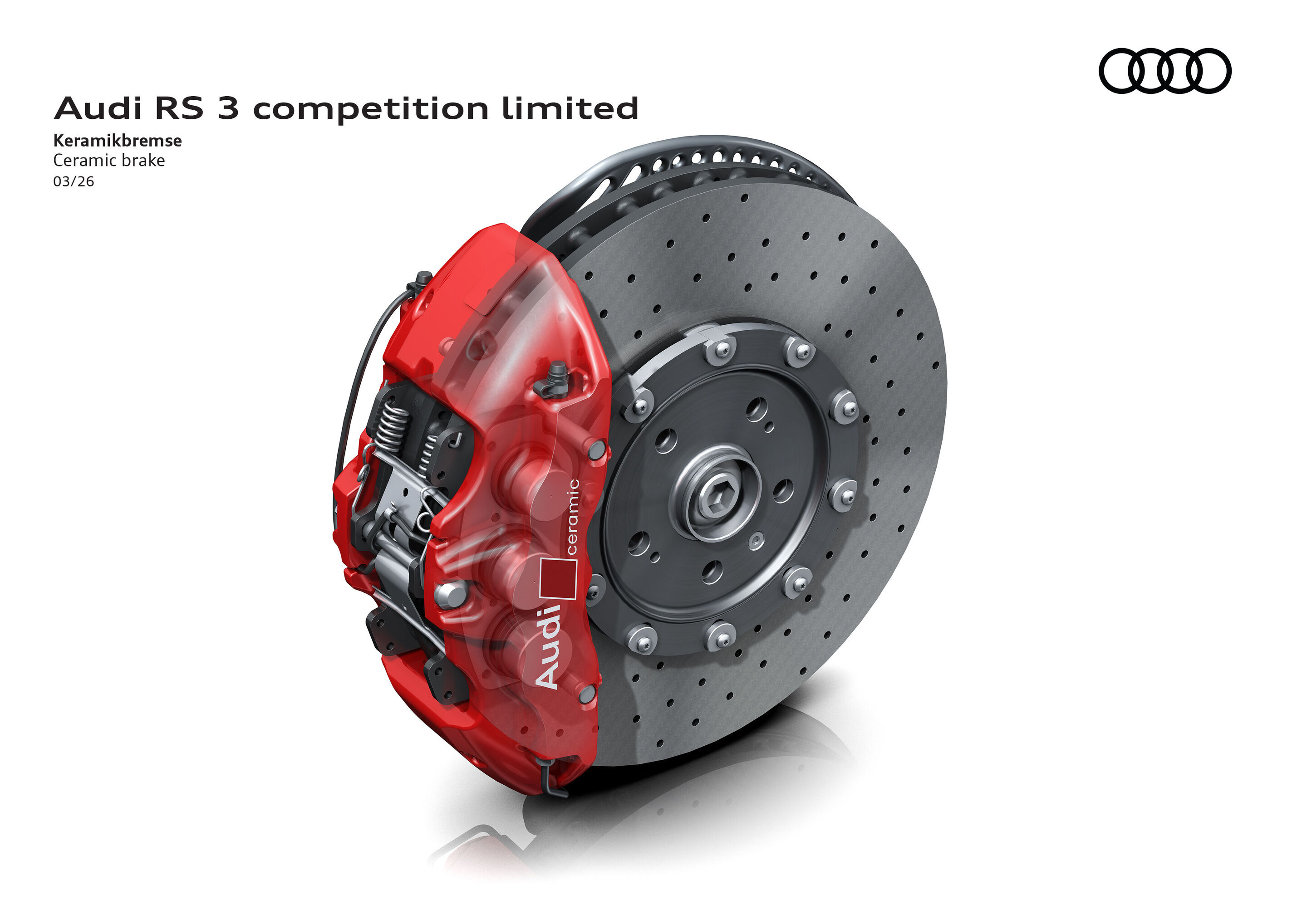 Illustration - Audi RS 3 competition limited - Standard equipment: the ceramic brake with 380 mm discs and red calipers