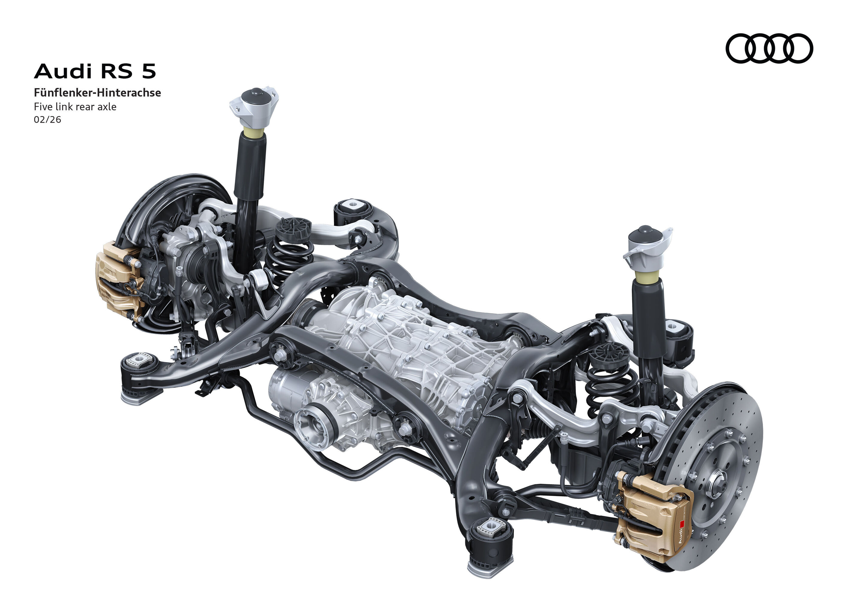 Illustration - Audi RS 5 - Vorn wie hinten verfügt der Audi RS 5 über Fünflenkerachsen, die eine optimale Aufnahme von Längs- und Querkräften sicherstellt.
