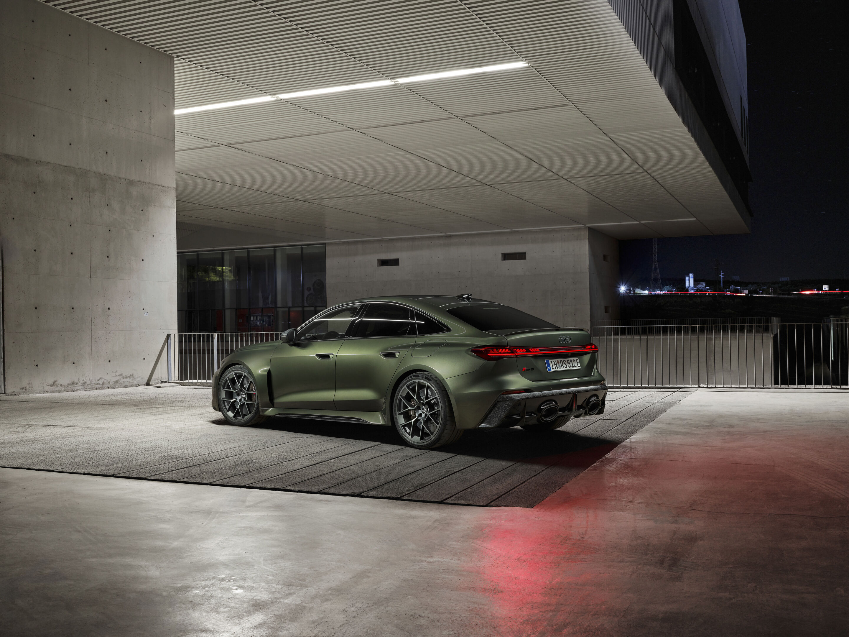 Audi RS 5 Sedan - Bedford green metallic, outdoor static photo, exterior, three-quarter rear view