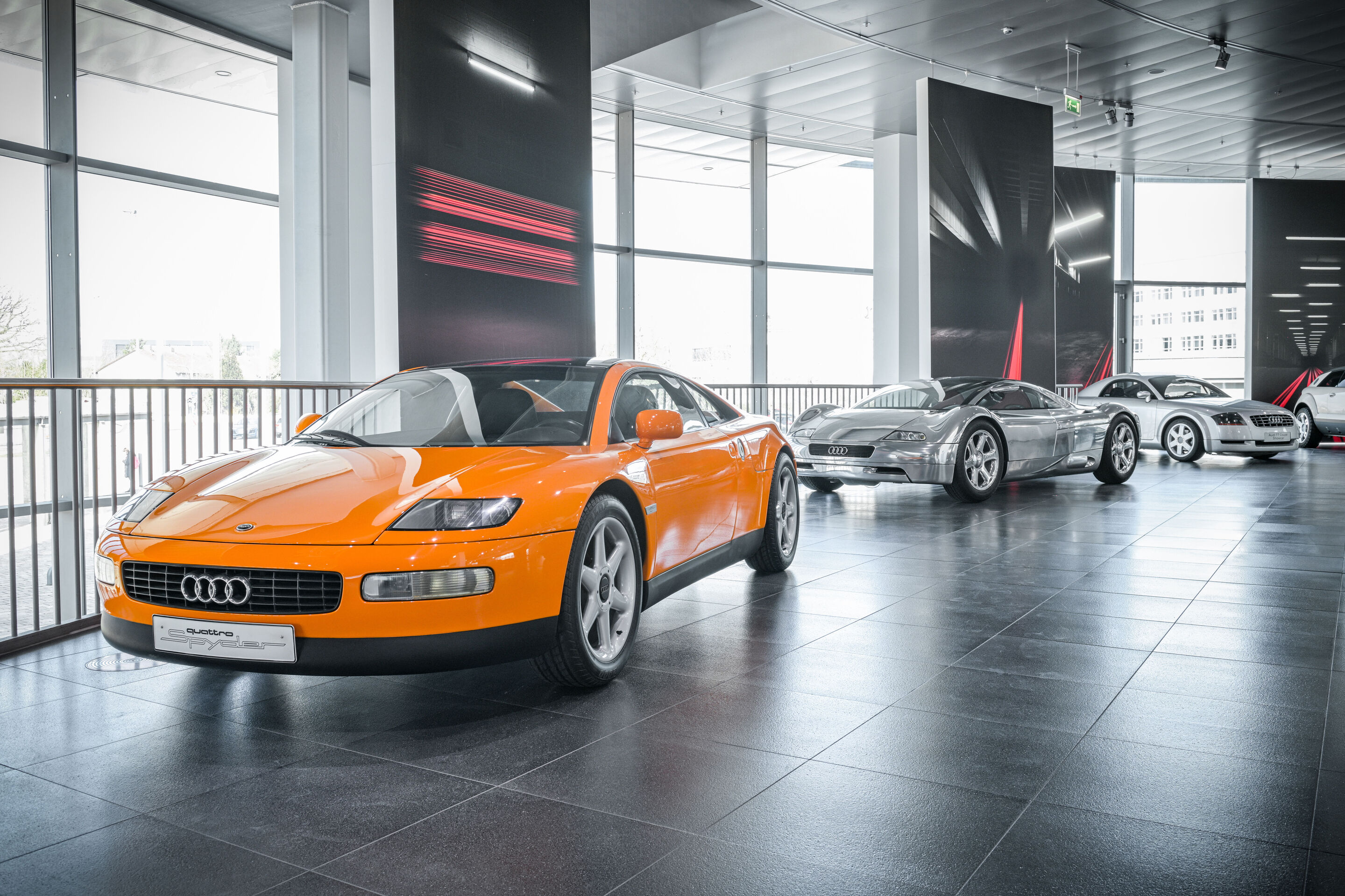 Audi museum mobile zeigt „Design Legenden“ - Von links im Bild: Audi quattro Spyder (1991), Audi Avus quattro (1991) und Audi TT Showcar (1995).